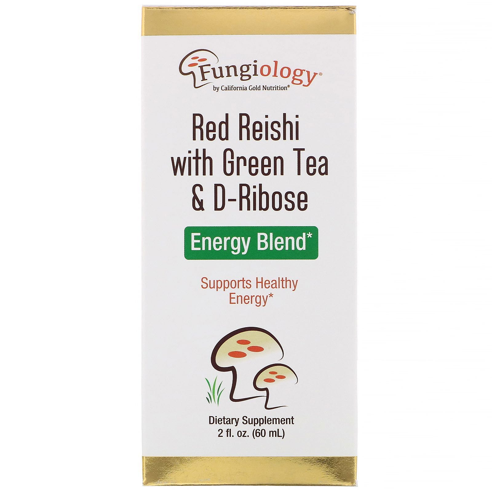 California Gold Nutrition, Fungiology, reishi rojo con té verde y ribosa, mezcla energética, 2 oz fl (60 ml)