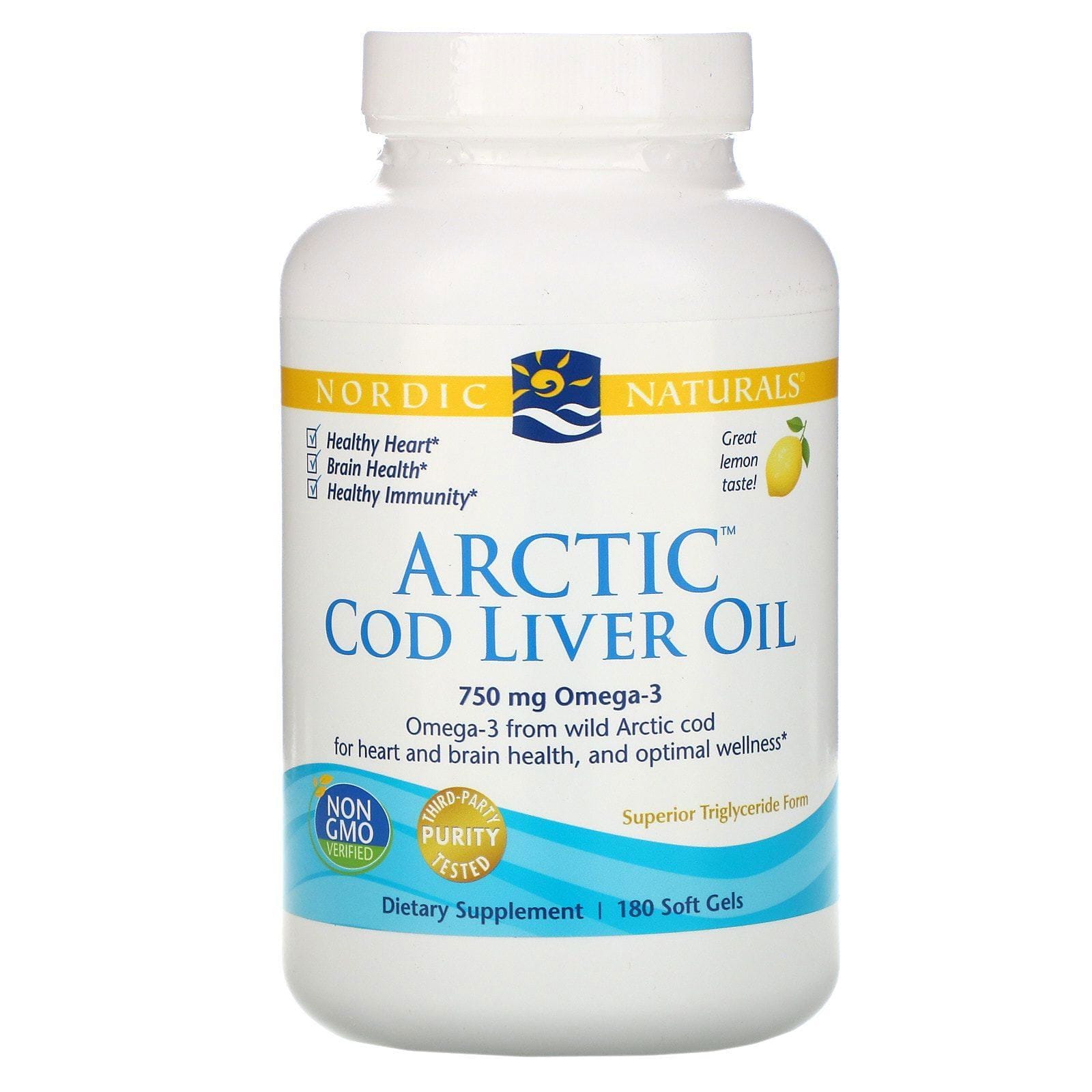 Nordic Naturals, Arctic Cod Liver Oil, Limón, 1000 mg, 180 Cápsulas Gelificadas