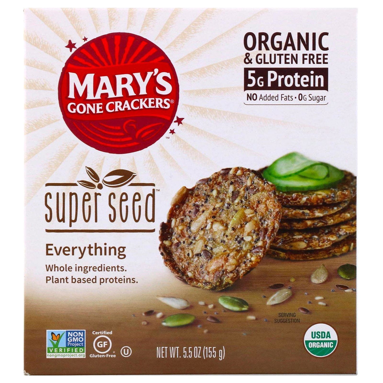 Mary's Gone Crackers, Galletas de súper semillas, Todo, 5,5 oz (155 g)