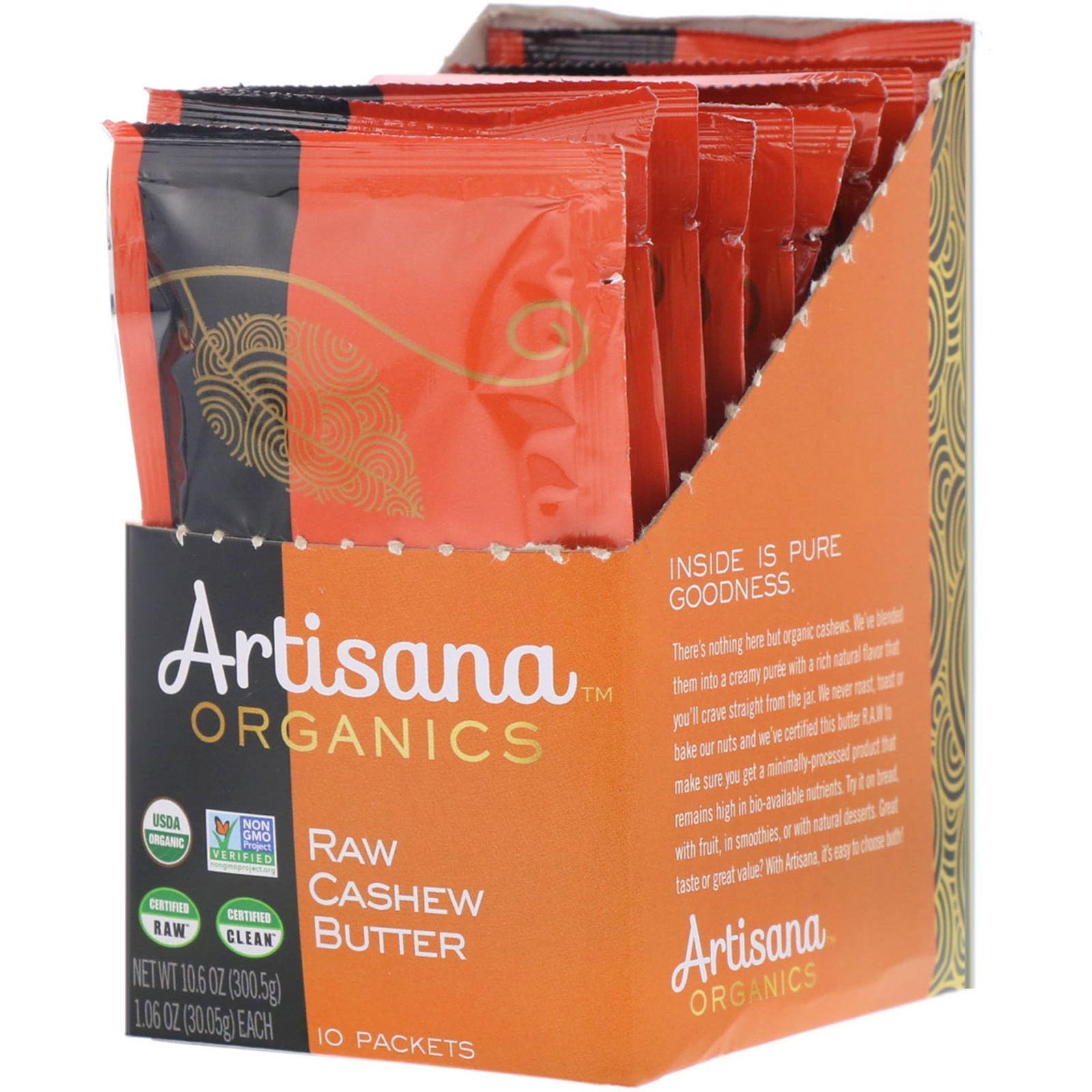 Artisana, Mantequilla de anacardo cruda y orgánica, 10 paquetes, 1,06 oz (30,05 g) cada uno