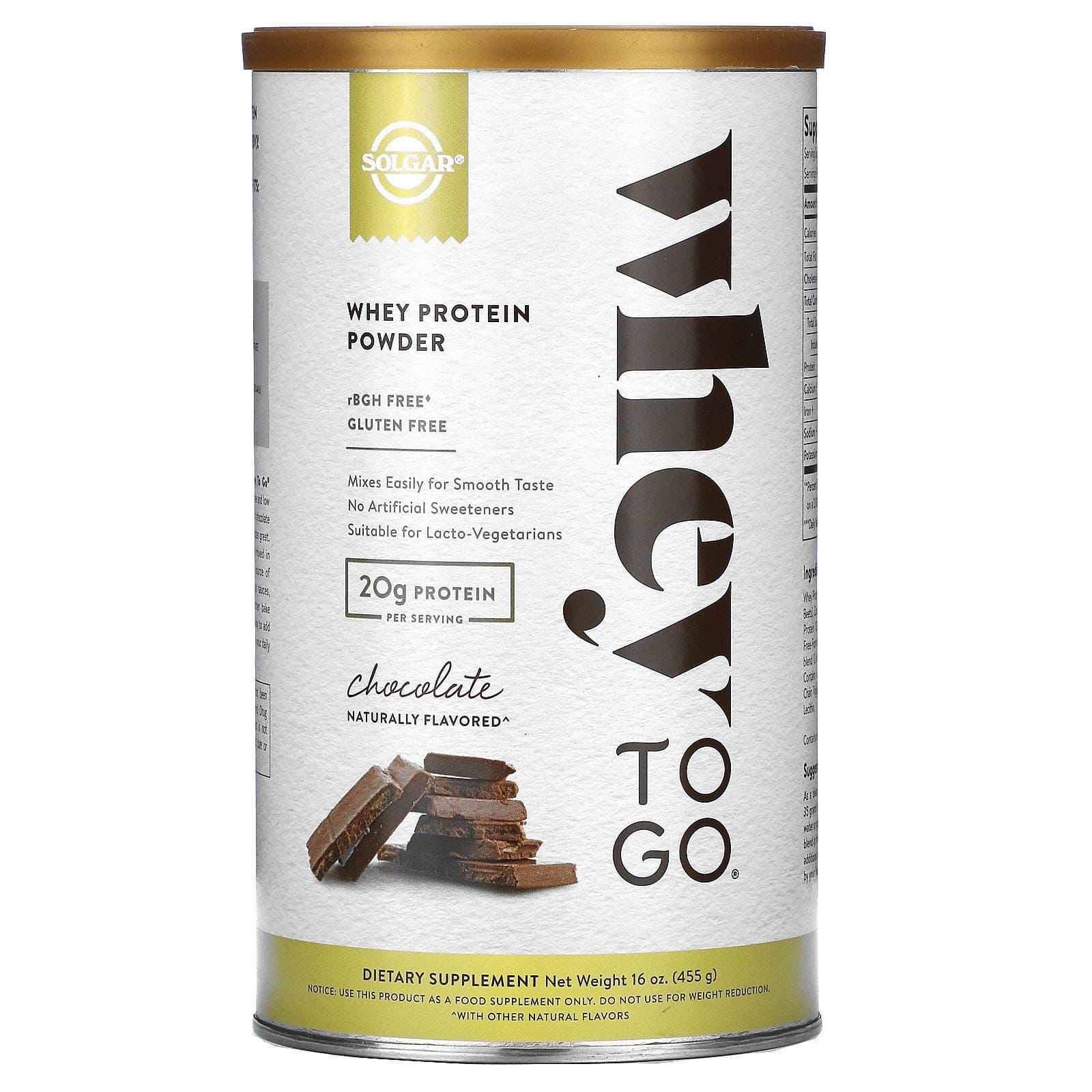 Solgar, Whey To Go, Whey Protein Powder, Chocolate, 16 oz (455 g)