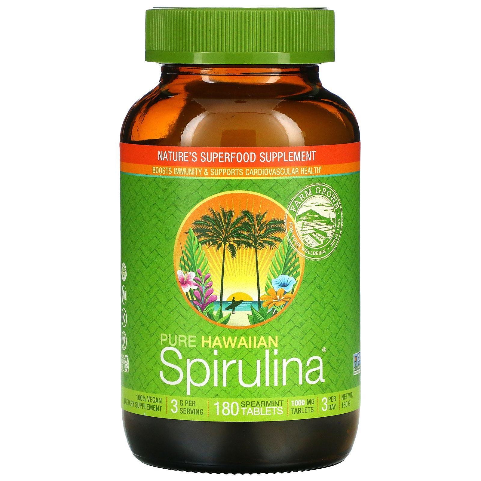 Nutrex Hawaii, Espirulina hawaiana pura, hierbabuena, 1000 mg, 180 comprimidos