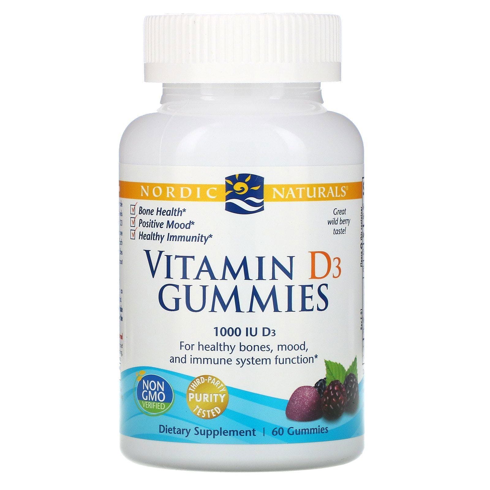 Nordic Naturals, Gomitas de vitamina D3, bayas silvestres, 1000 IU, 60 gomitas