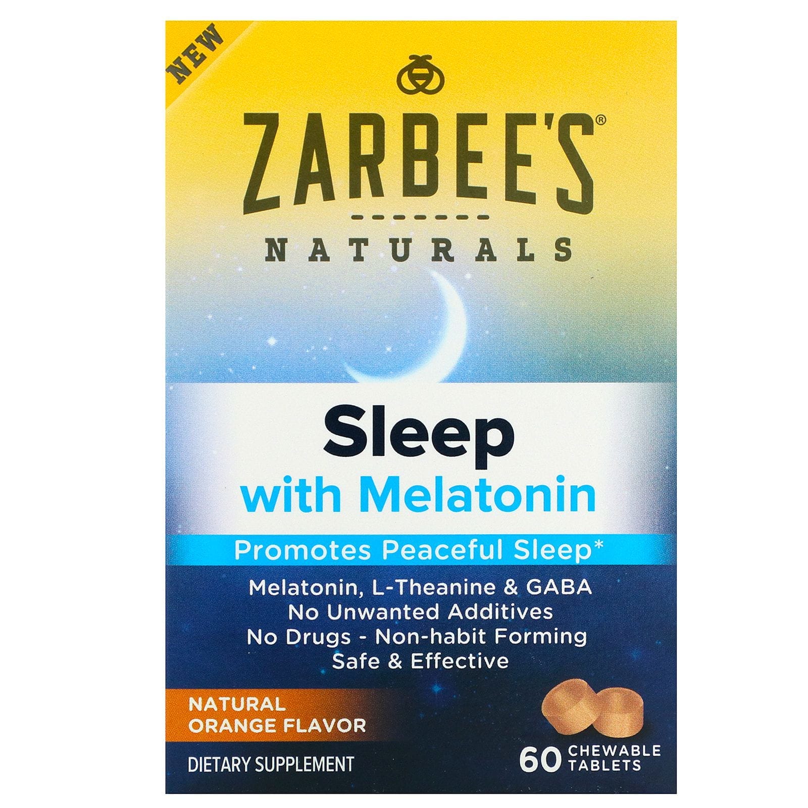 Zarbee's, Sleep con melatonina, naranja natural, 60 comprimidos masticables