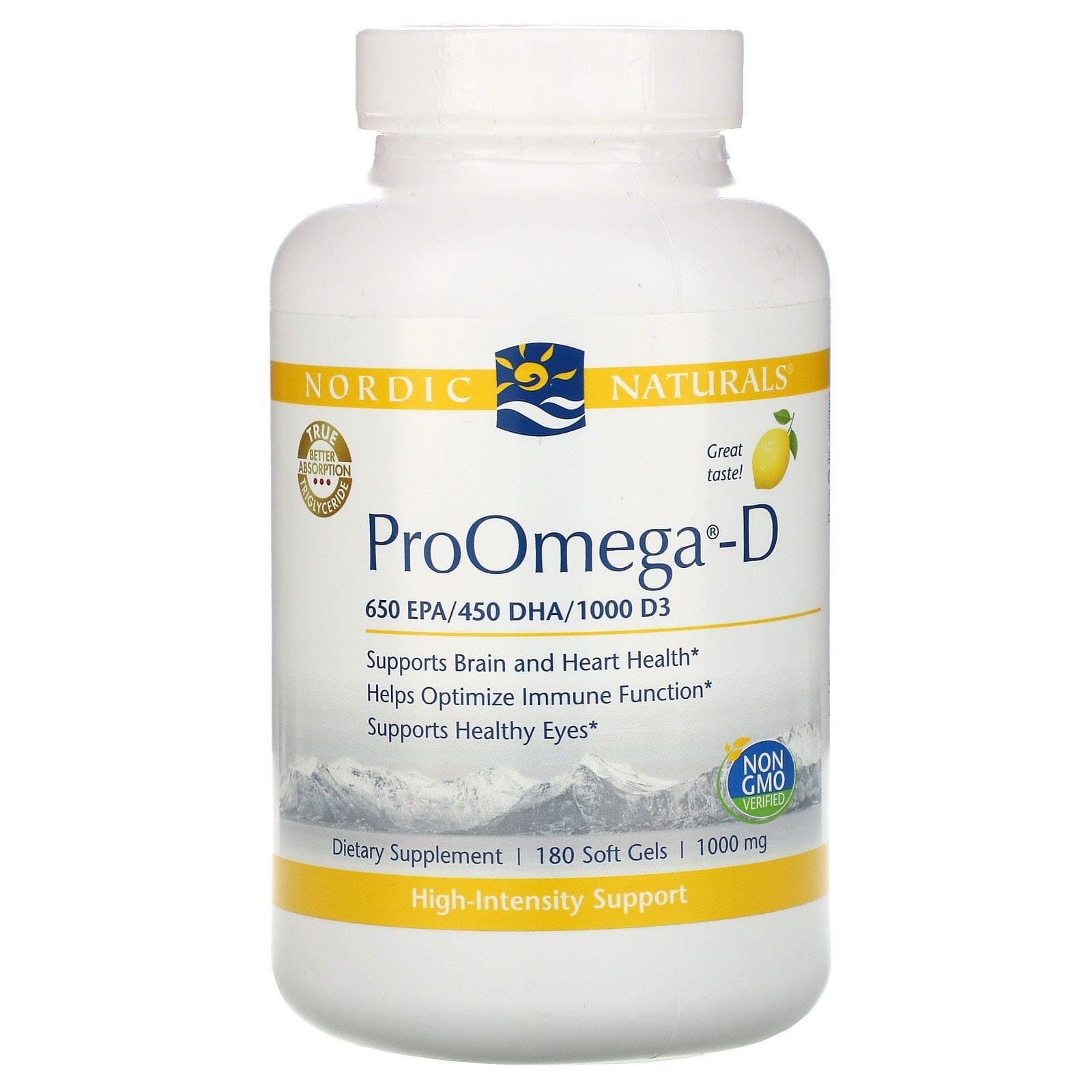Nordic Naturals, ProOmega-D, limón, 180 geles blandos
