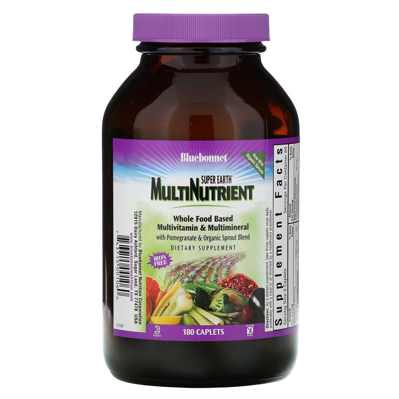 Bluebonnet Nutrition, Super Earth Multinutriente, Sin Hierro, 180 Cápsulas