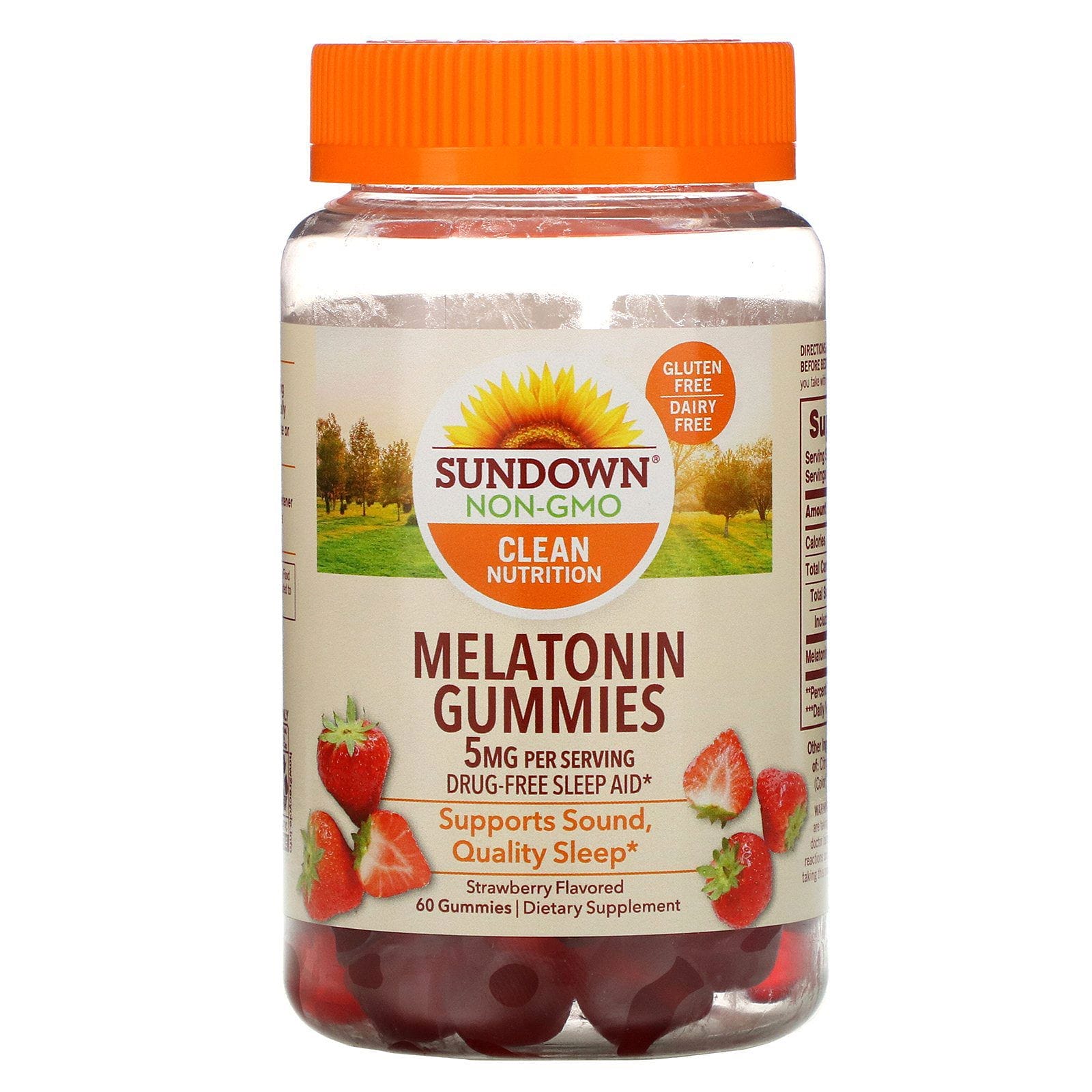Sundown Naturals, Gomitas de melatonina, con sabor a fresa, 5 mg, 60 gomitas