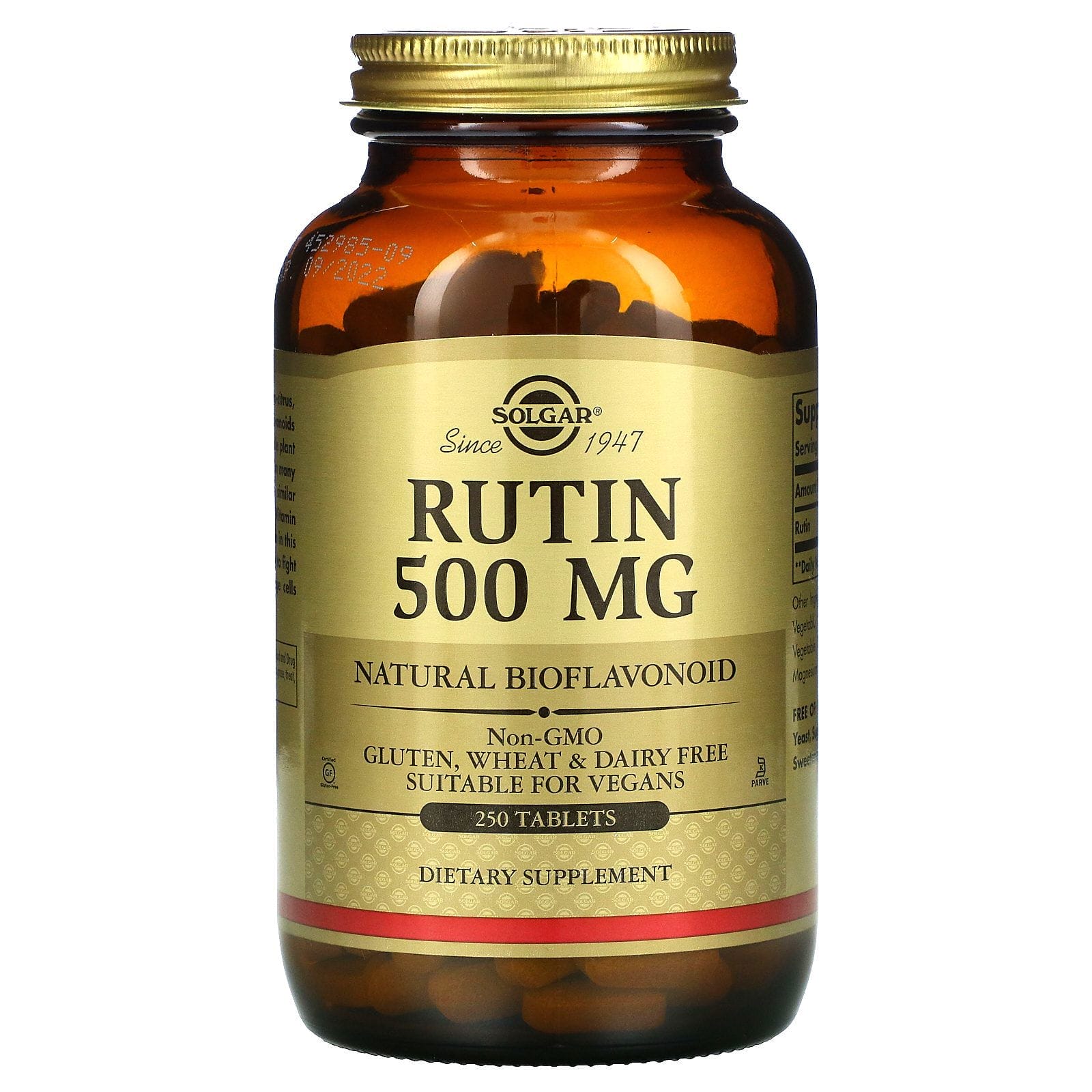Solgar, Rutina, 500 mg, 250 Tabletas