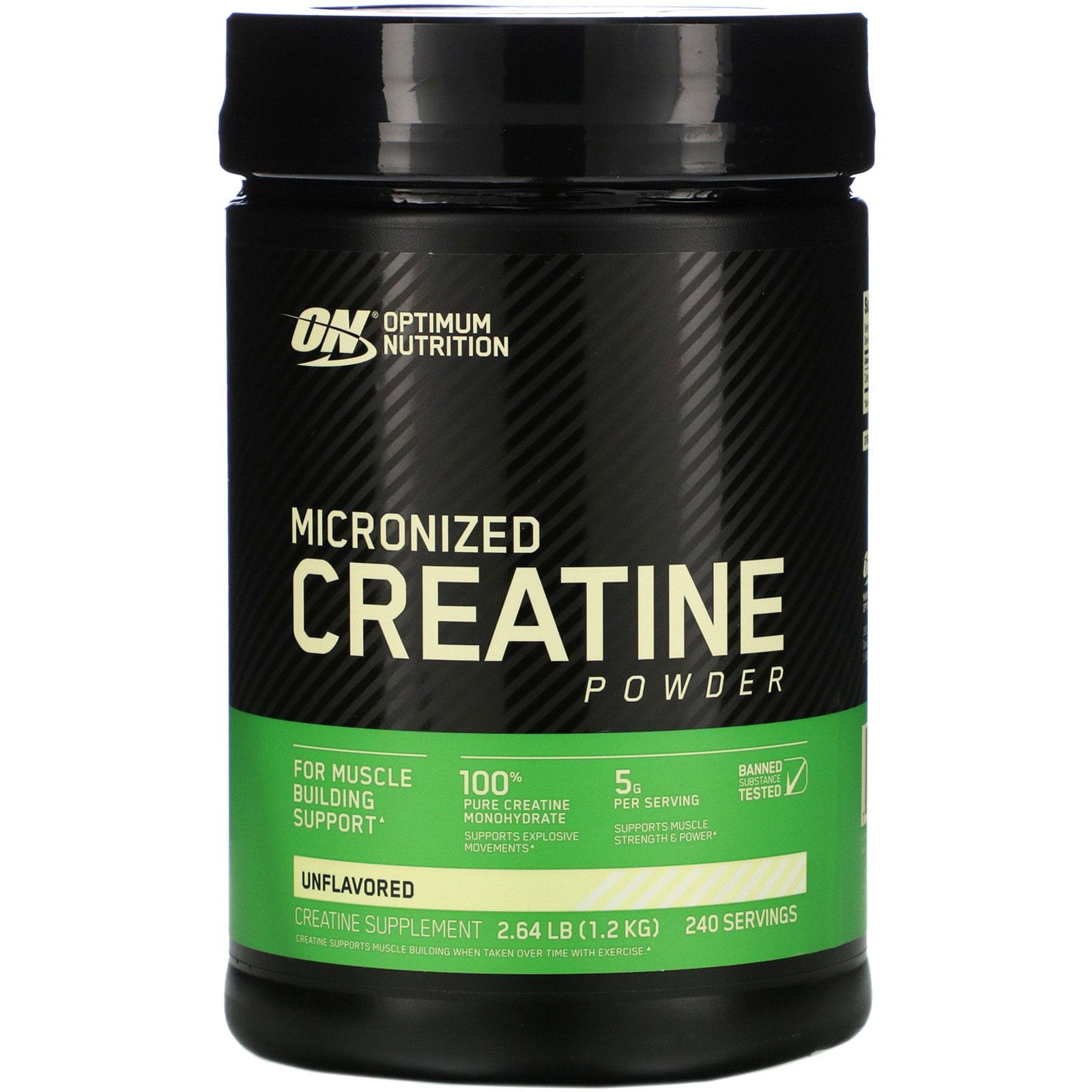 Optimum Nutrition, Creatina micronizada en polvo, sin sabor, 2.64 lb (1,2 kg)