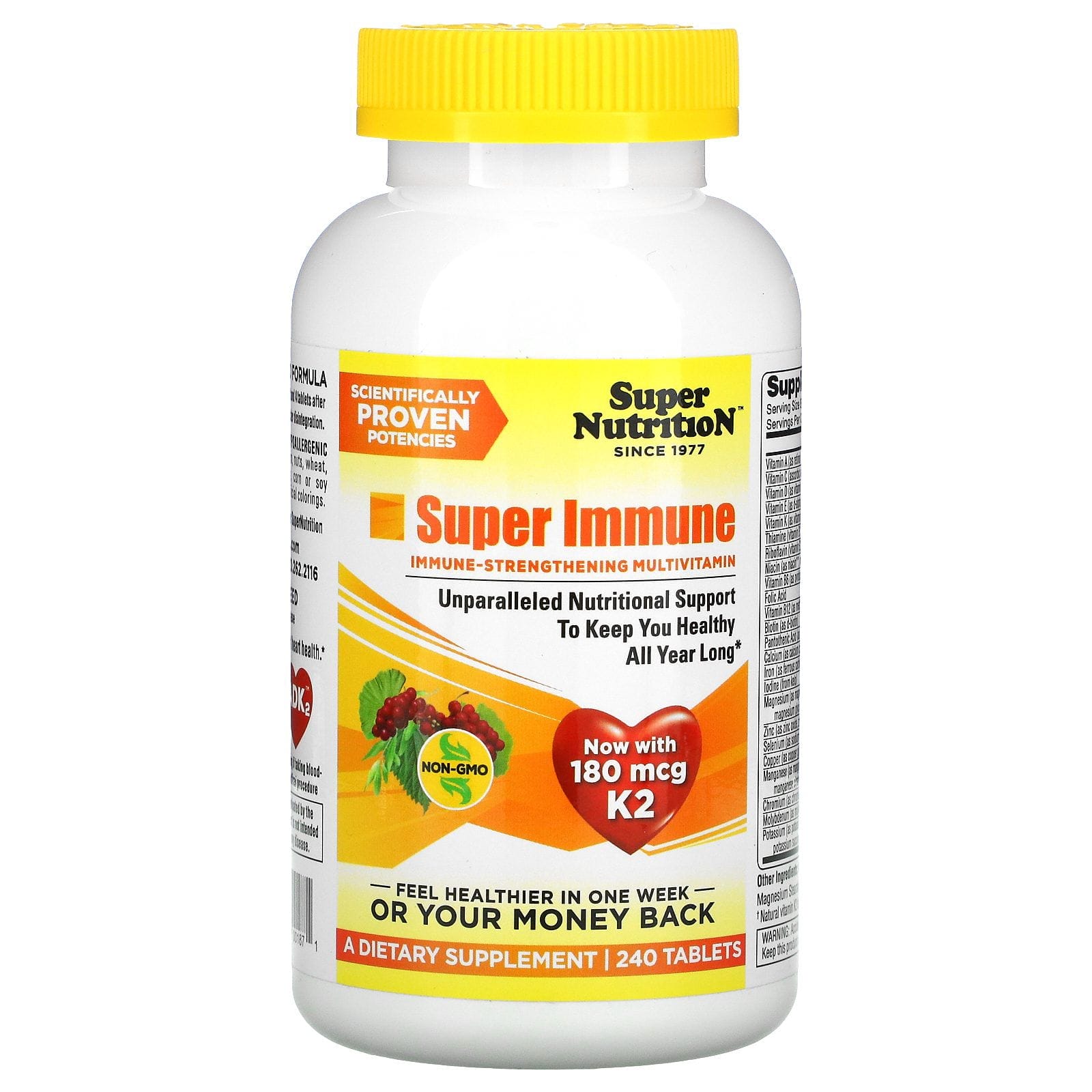 Super Nutrition, Super Immune, multivitamínico para fortalecimiento inmunológico, 240 tabletas