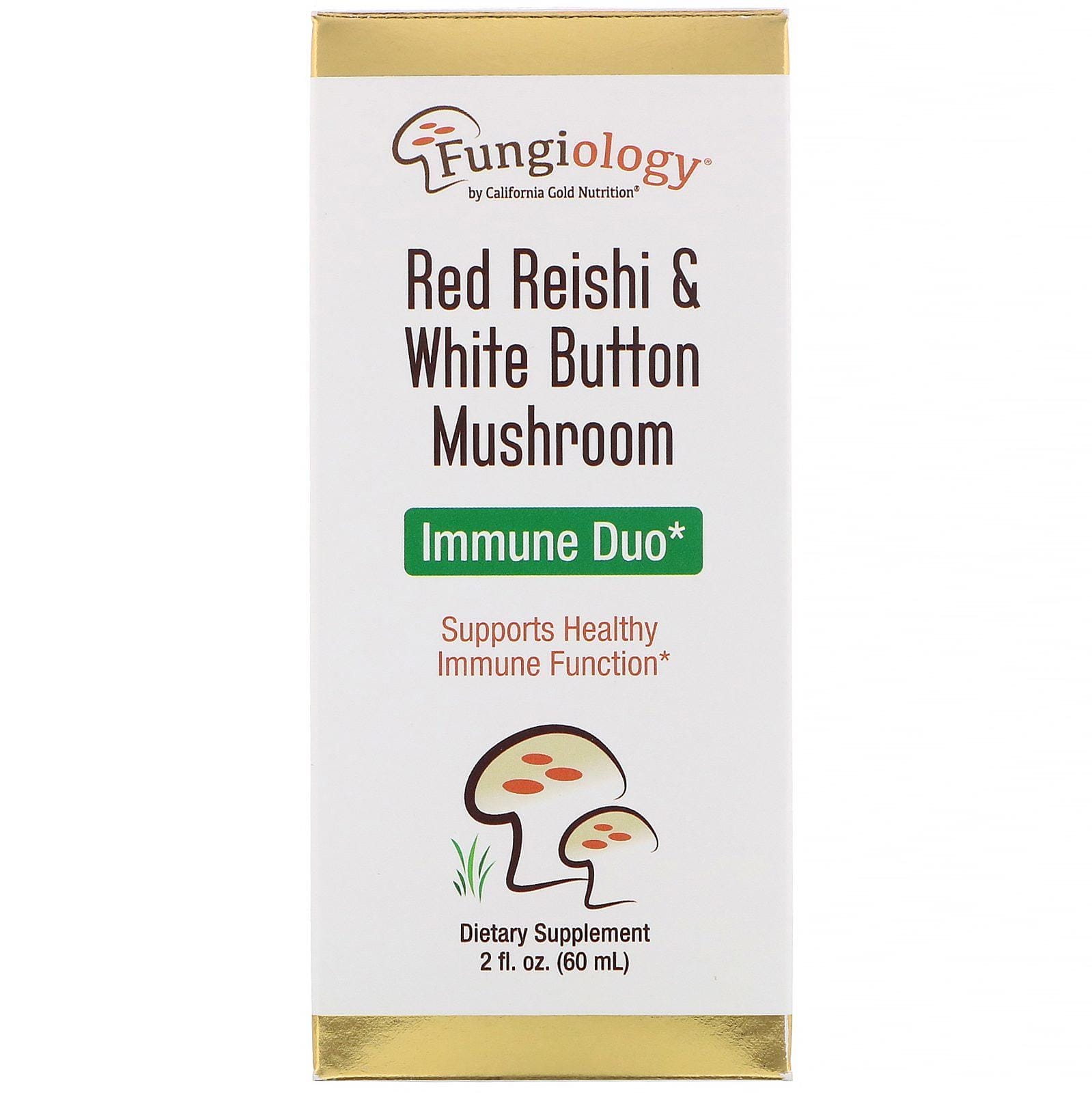California Gold Nutrition, Fungiology Red Reishi & White Button Mushroom, Immune Duo, 2 fl oz (60 ml)