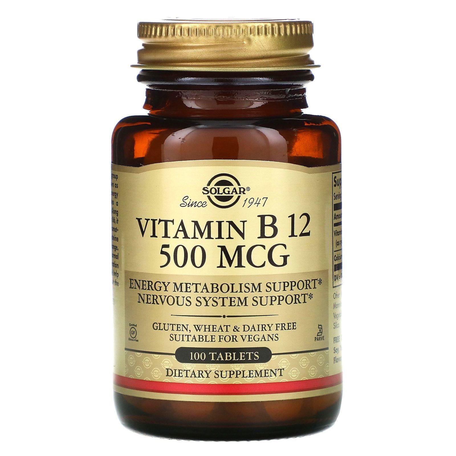Solgar, Vitamina B12, 500 mcg, 100 comprimidos