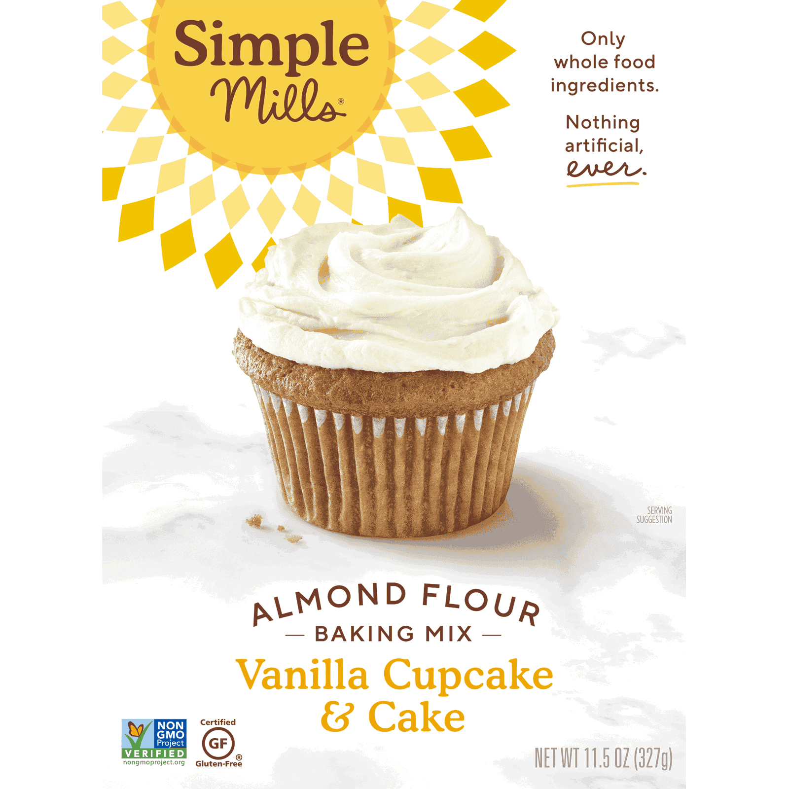 Simple Mills, Sin gluten de forma natural, mezcla de harina de almendras, torta y cupcakes de vainilla,11.5 oz (327 g)