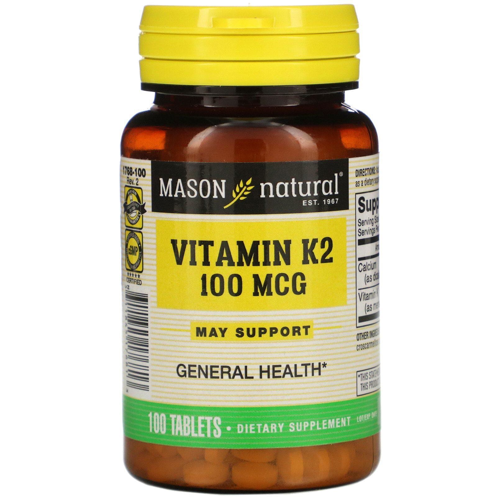Mason Natural, Vitamina K2, 100 mcg, 100 comprimidos