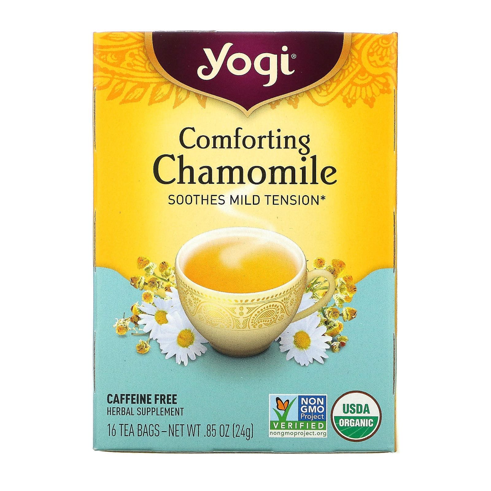 Yogi Tea, Manzanilla reconfortante, sin cafeína, 16 bolsitas de té, 0.85 oz (24 g)