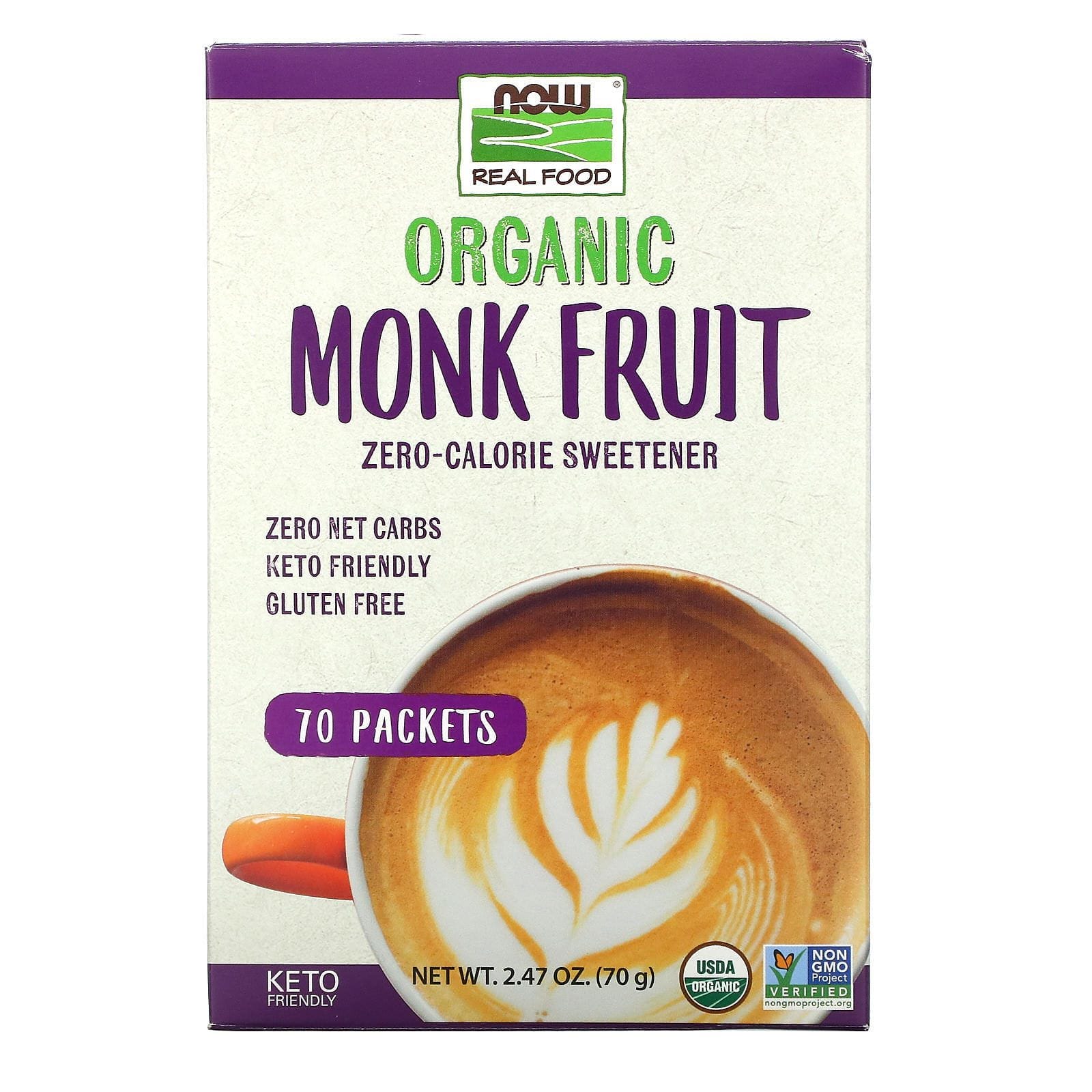 Now Foods, Real Food, endulzante orgánico sin calorías de fruta del monje, 70 paquetes, 70 g (2,47 oz)