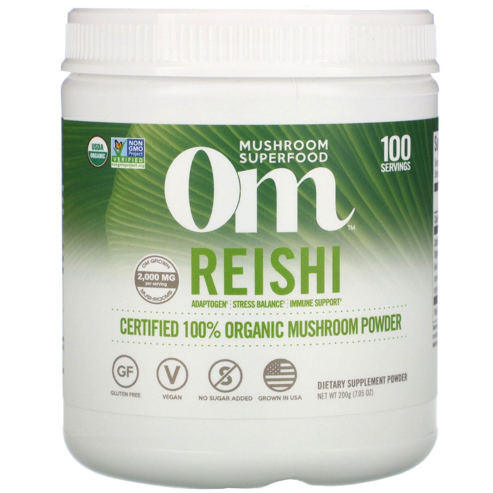 Om Mushrooms, Reishi, Hongo orgánico 100 % certificado en polvo, 200 g (7,05 oz)