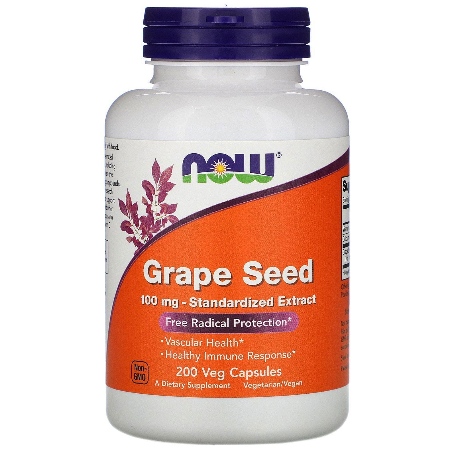 Now Foods, Semilla de uva, extracto estandarizado, 100 mg, 200 cápsulas vegetarianas