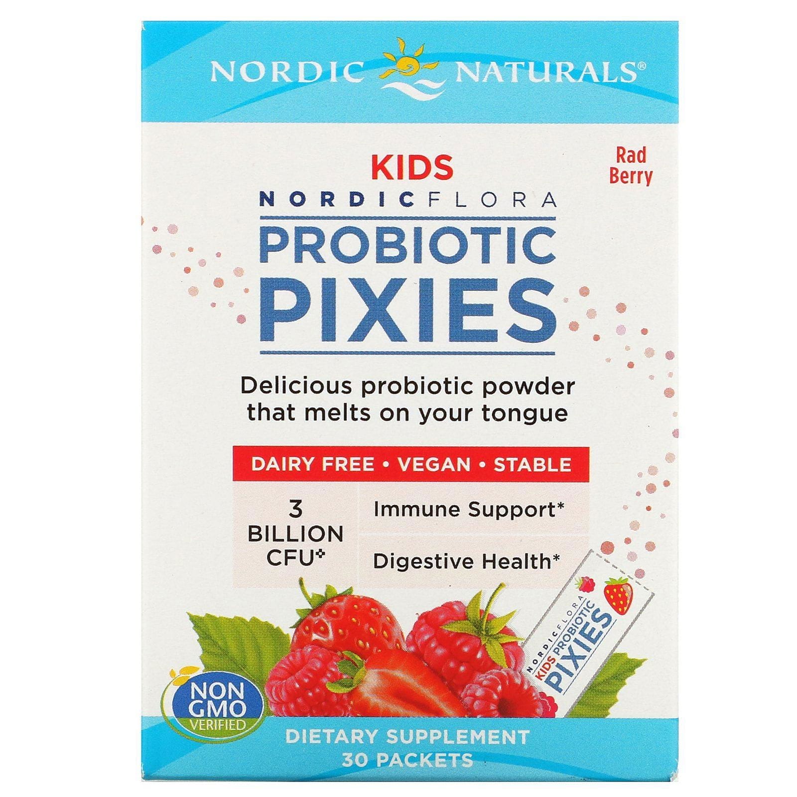Nordic Naturals, Flora Nórdica para Niños, polvo probiótico, bayas rojas, 3 mil millones de CFU, 30 empaques