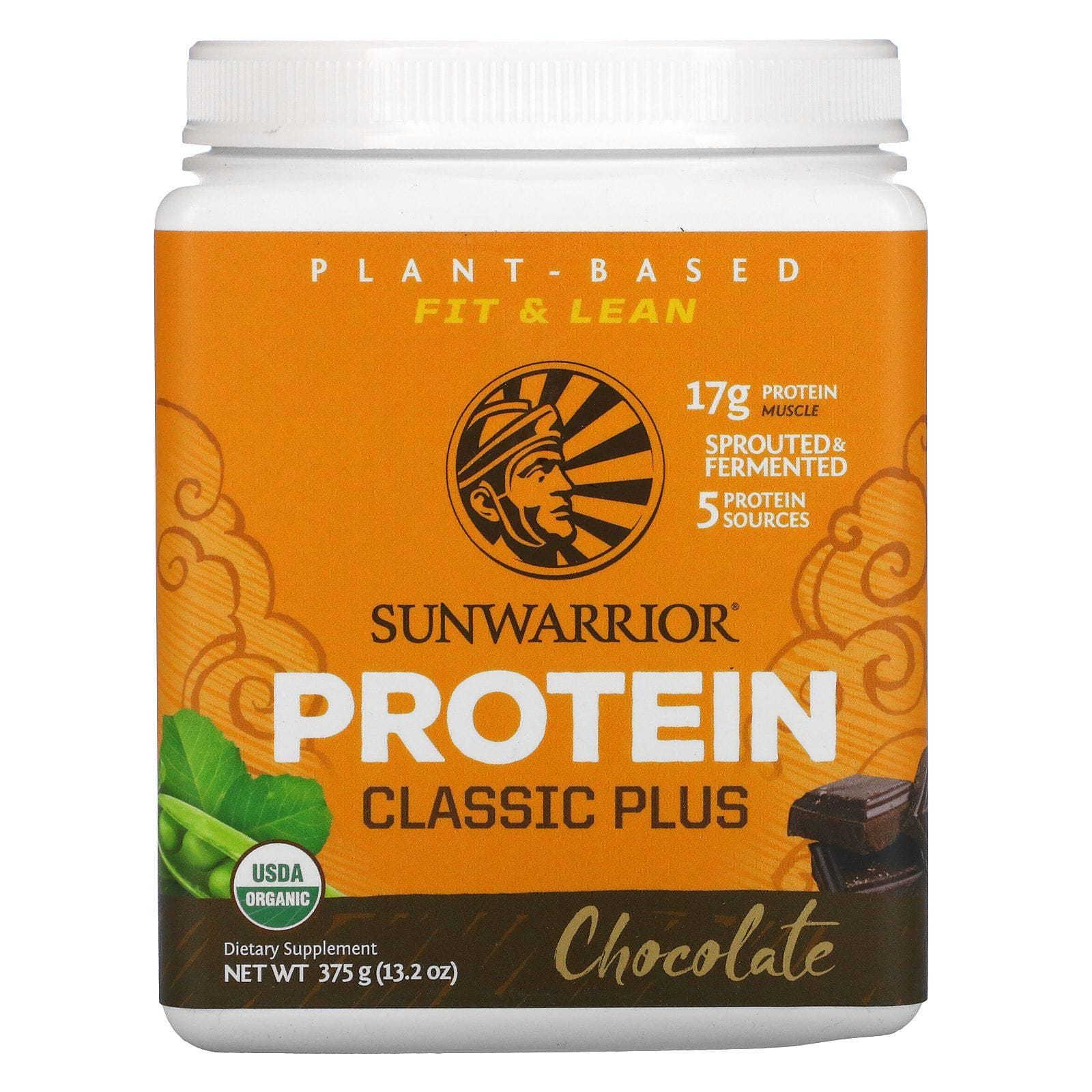 Sunwarrior, Proteína Classic Plus, a base de plantas orgánicas, chocolate, 13.2 oz (375 g)
