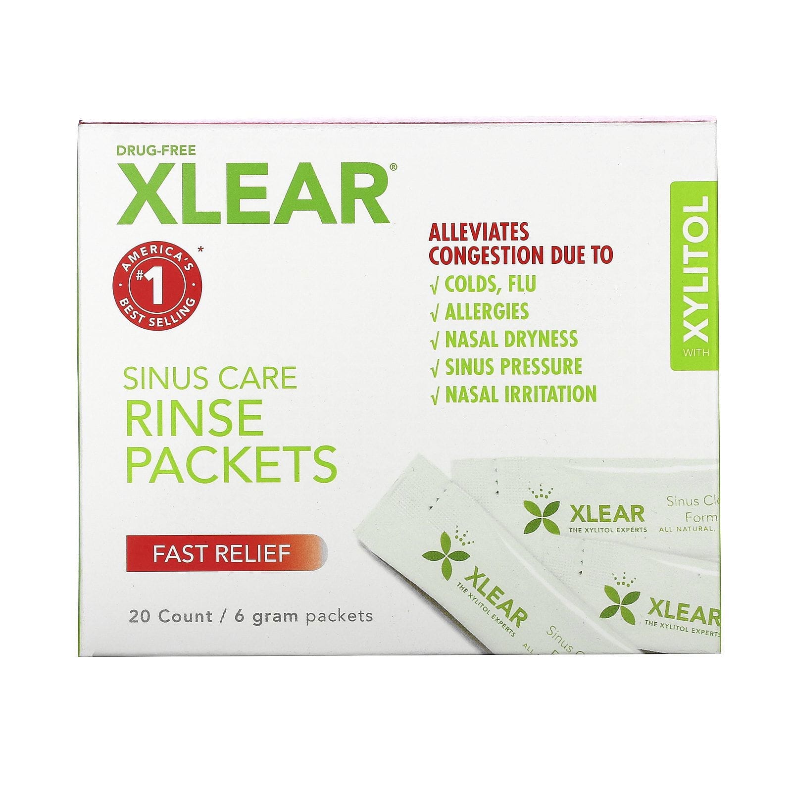 Xlear, Sinus Care Rinse Packets, Fast Relief, 20 Count, 6 g Each