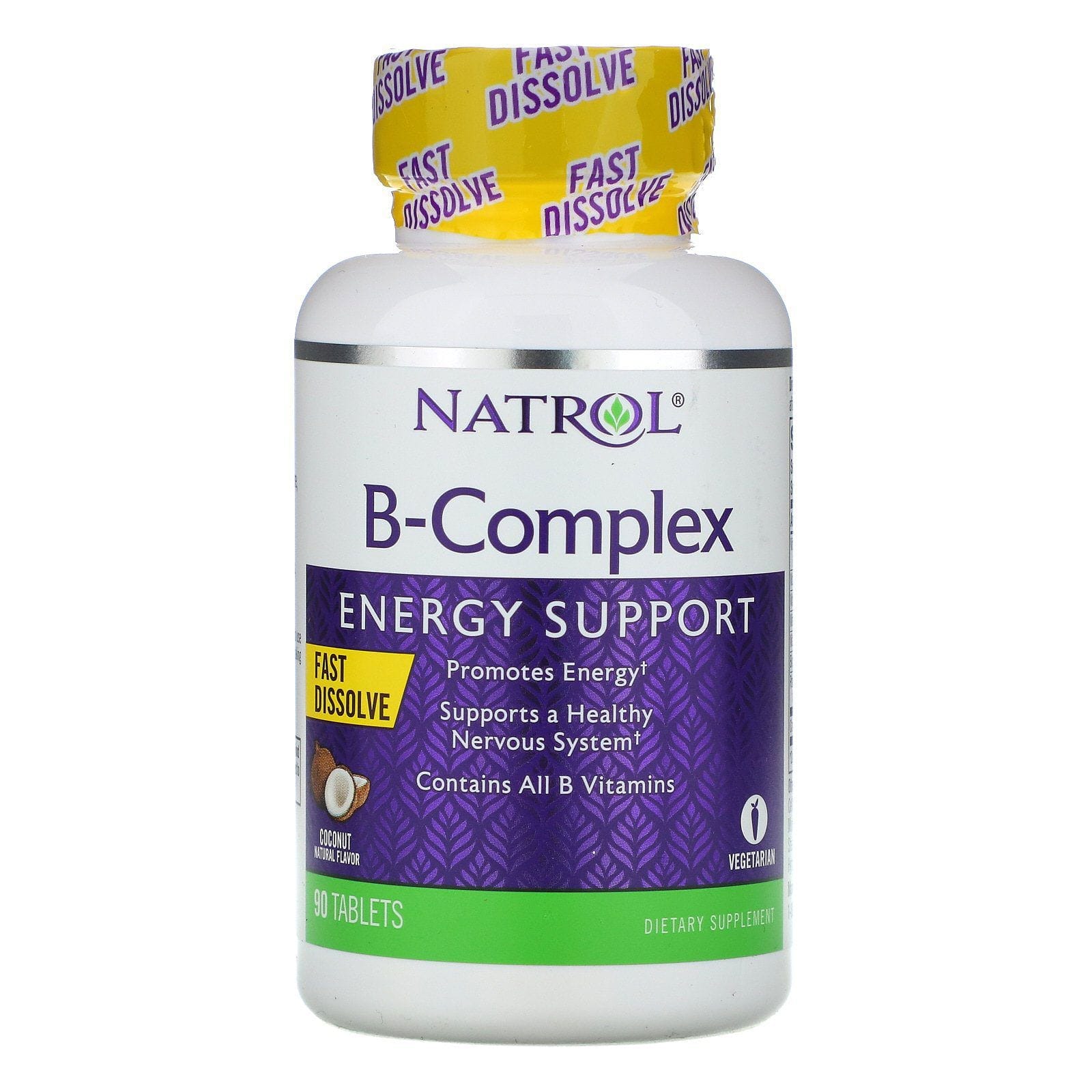 Natrol, Complejo B, De disolución rápida, Saborizante natural de coco, 90 comprimidos