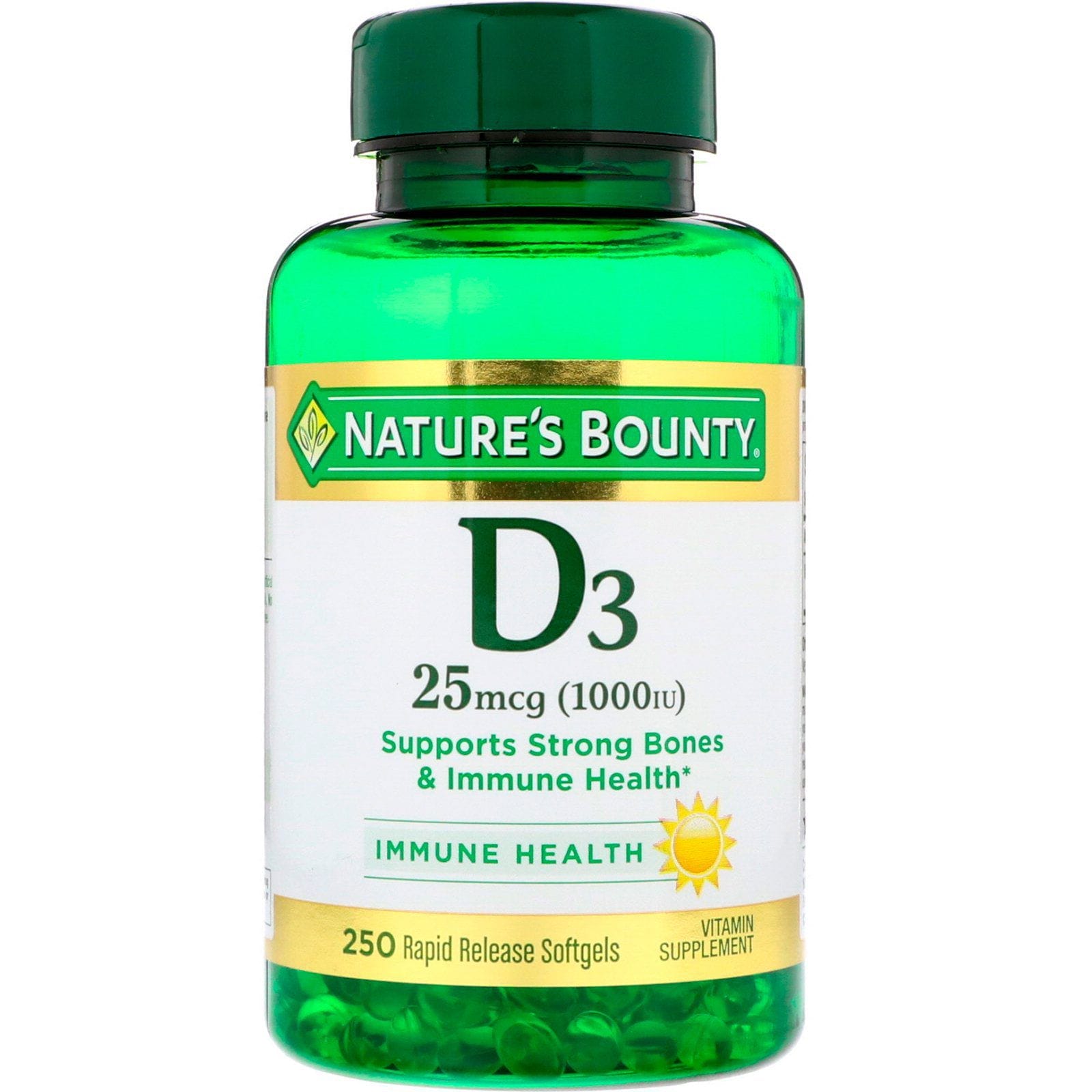 Nature's Bounty, D3, 25 mcg (1000 IU), 250 geles blandos de liberación rápida.