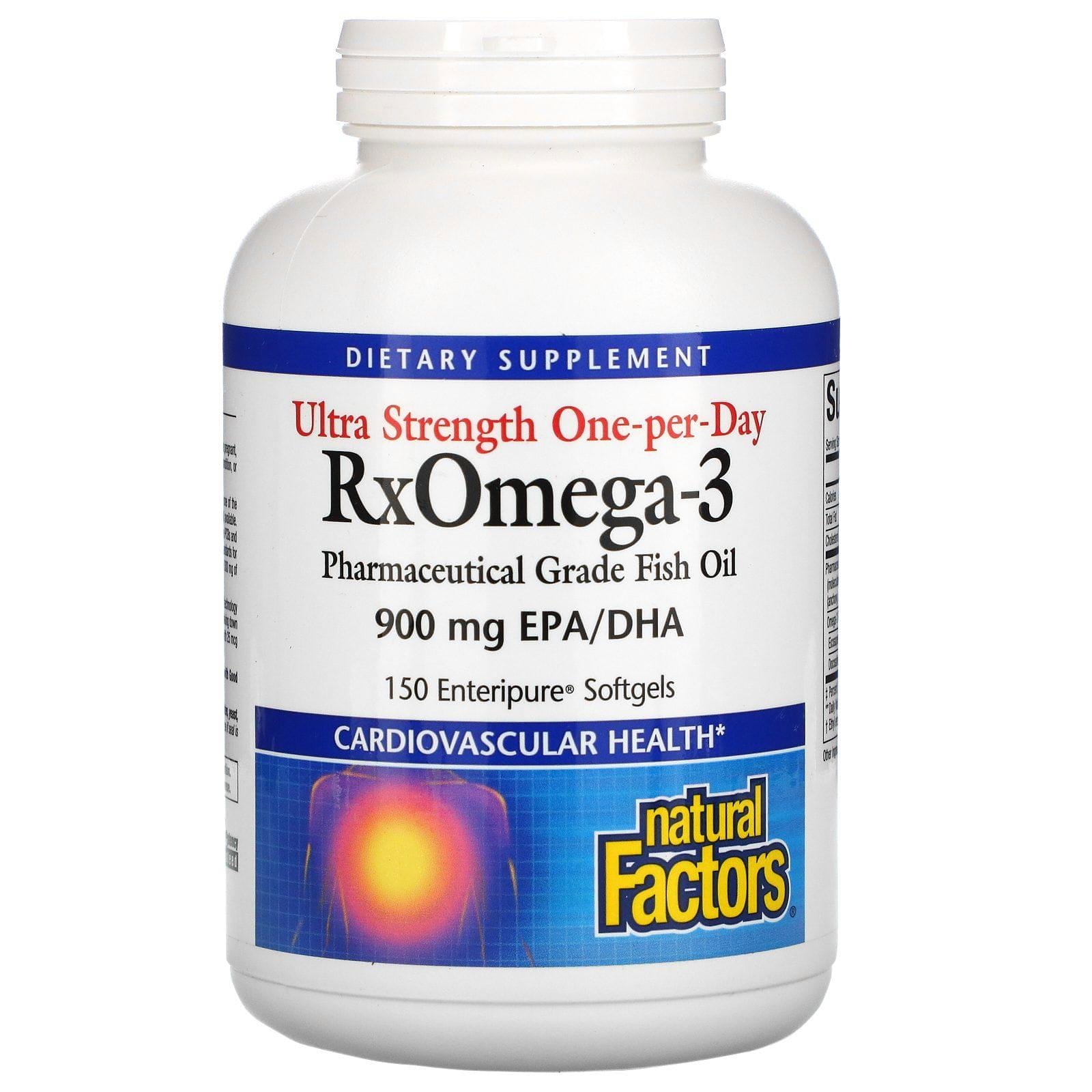 Natural Factors, RxOmega-3 ultraconcentrado de una ingesta diaria, 900 mg de EPA/DHA, 150 cápsulas blandas Enteripure