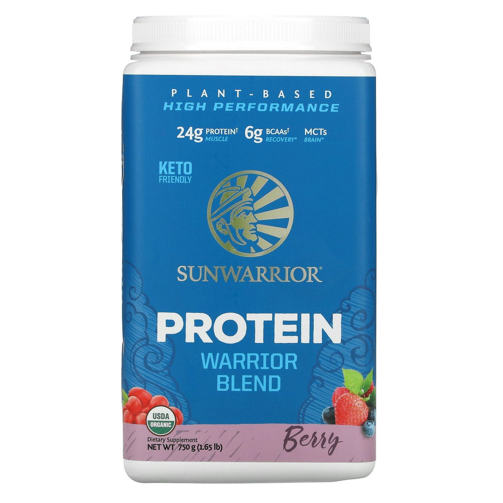 Sunwarrior, Warrior Blend Protein, Organic Plant-Based, Berry, 1.65 lb (750 g)