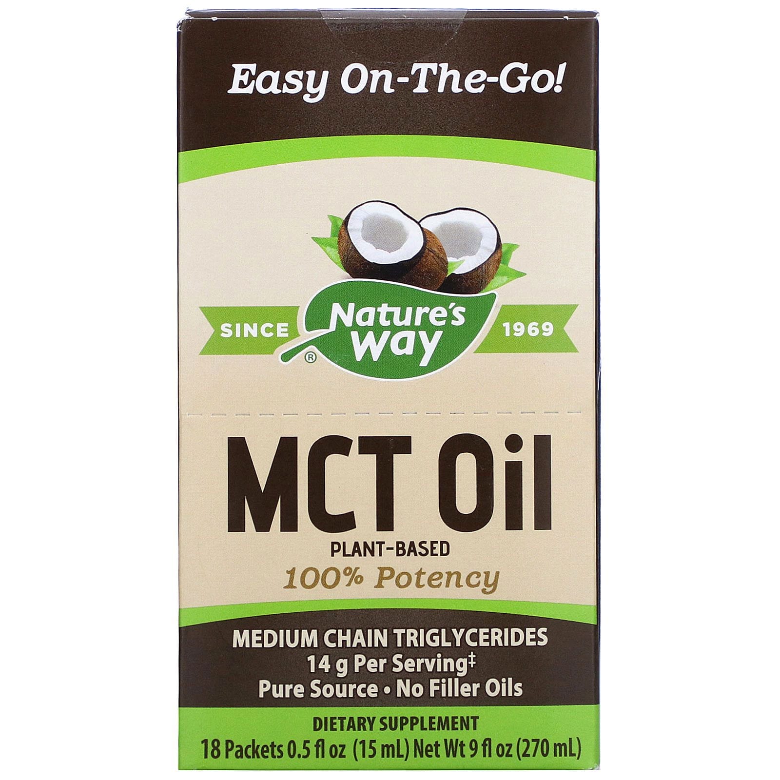 Nature's Way, Aceite MCT, 18 paquetes, 0.5 fl oz (15 ml) c/u