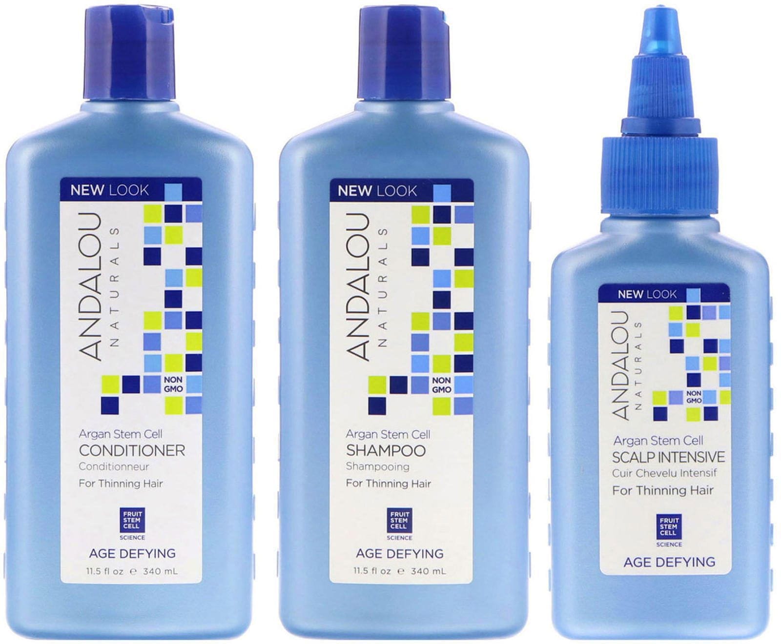 Andalou Naturals, Células madre de argán, sistema de afinamiento del cabello, anti-envejecimiento, kit de 3 piezas