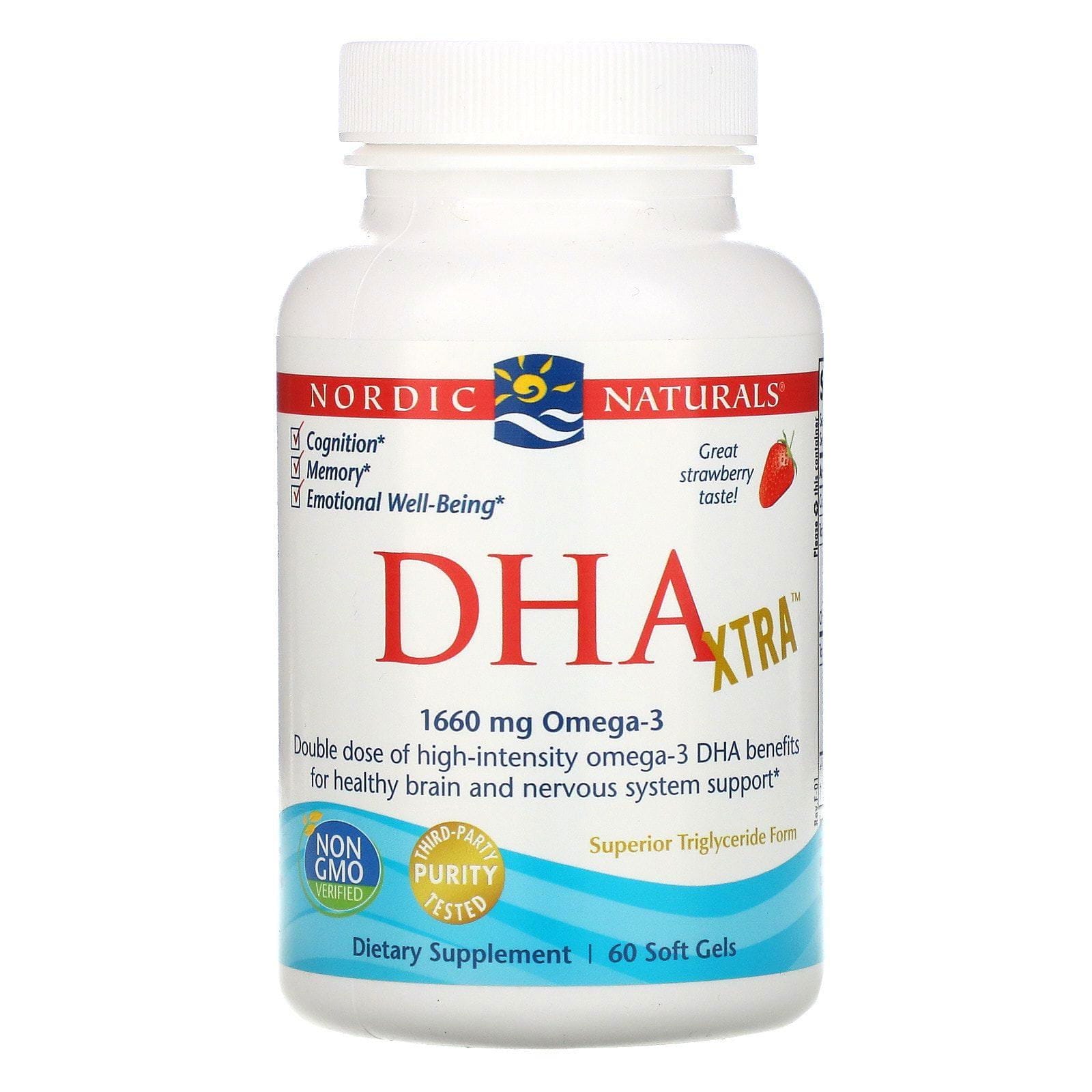 Nordic Naturals, DHA Xtra, frutilla, 1000 mg, 60 cápsulas blandas