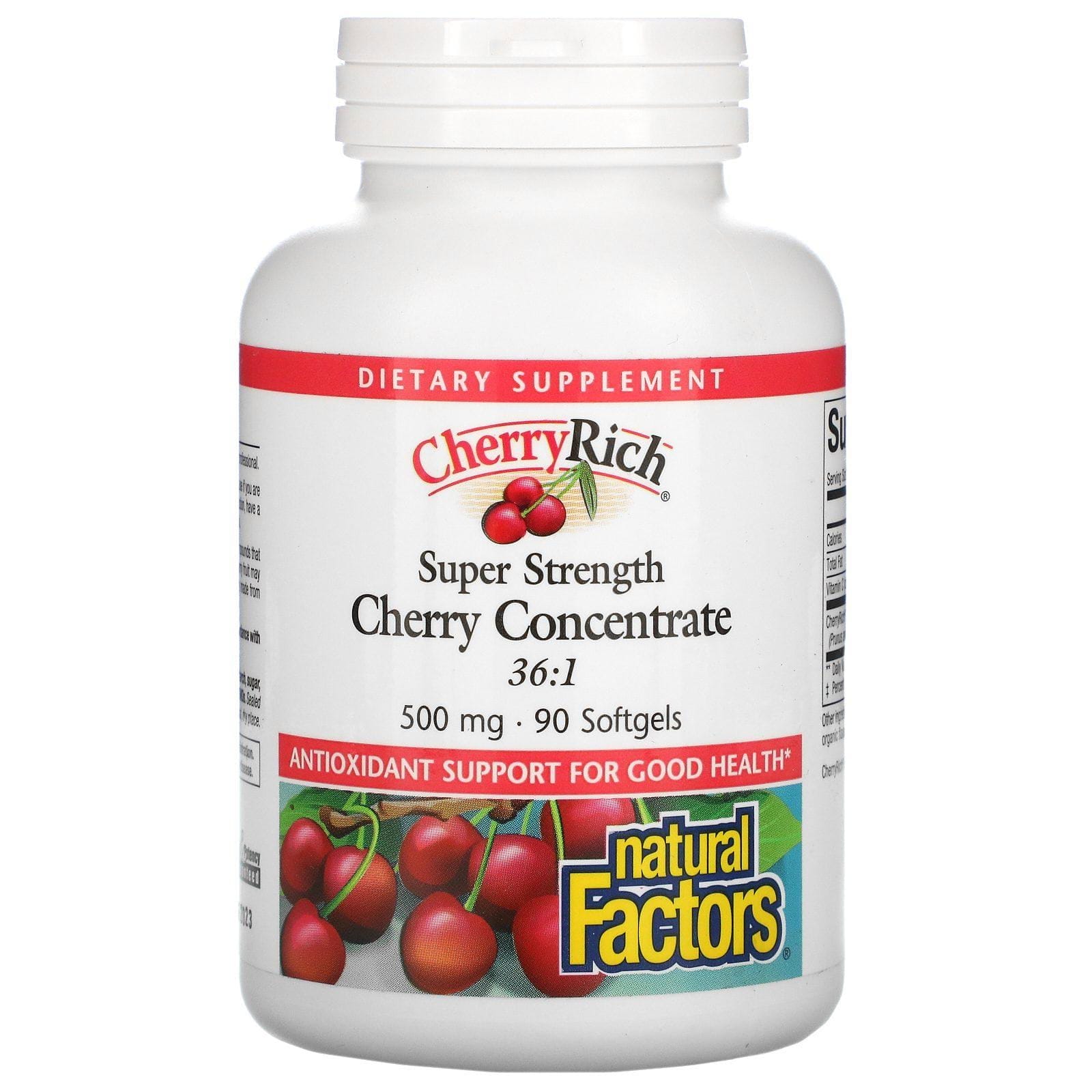 Natural Factors, Concentrado de cereza, Superconcentración, 500 mg, 90 cápsulas blandas