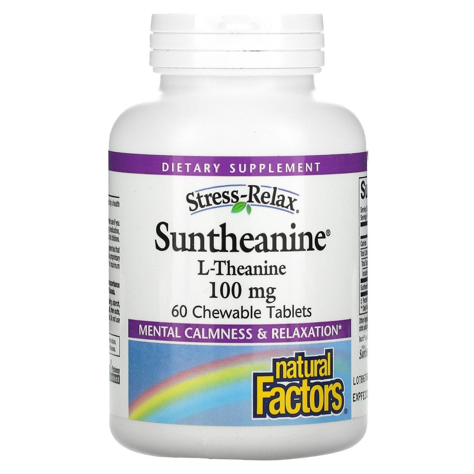 Natural Factors, Stress-Relax, Suntheanine, L-Teanina, 100 mg, 60 Cápsulas Masticables