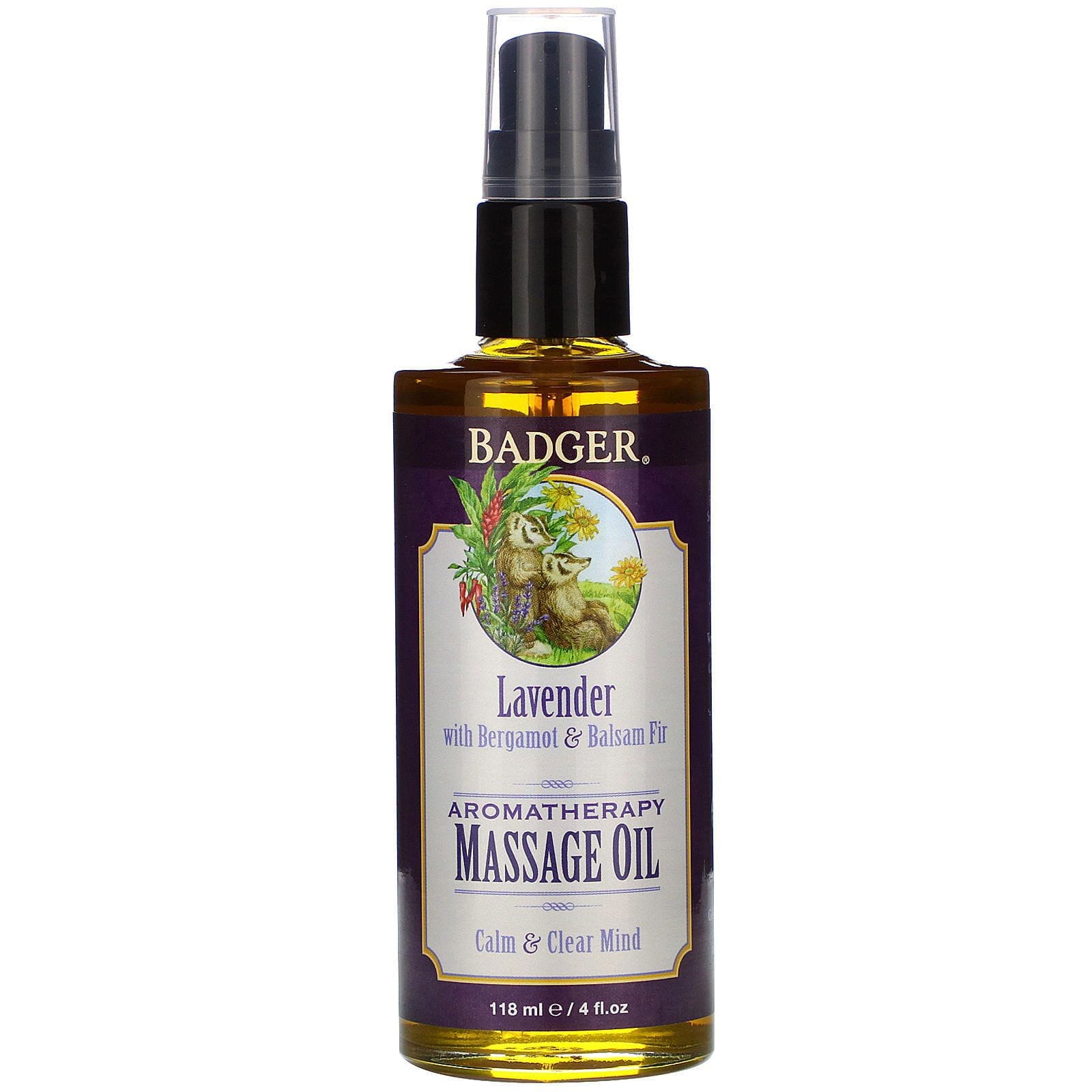 Badger Company, Aceite para Masajes de Aromaterapia, Lavanda con Bergamota y Bálsamo de Abeto, 4 fl oz (118 ml)
