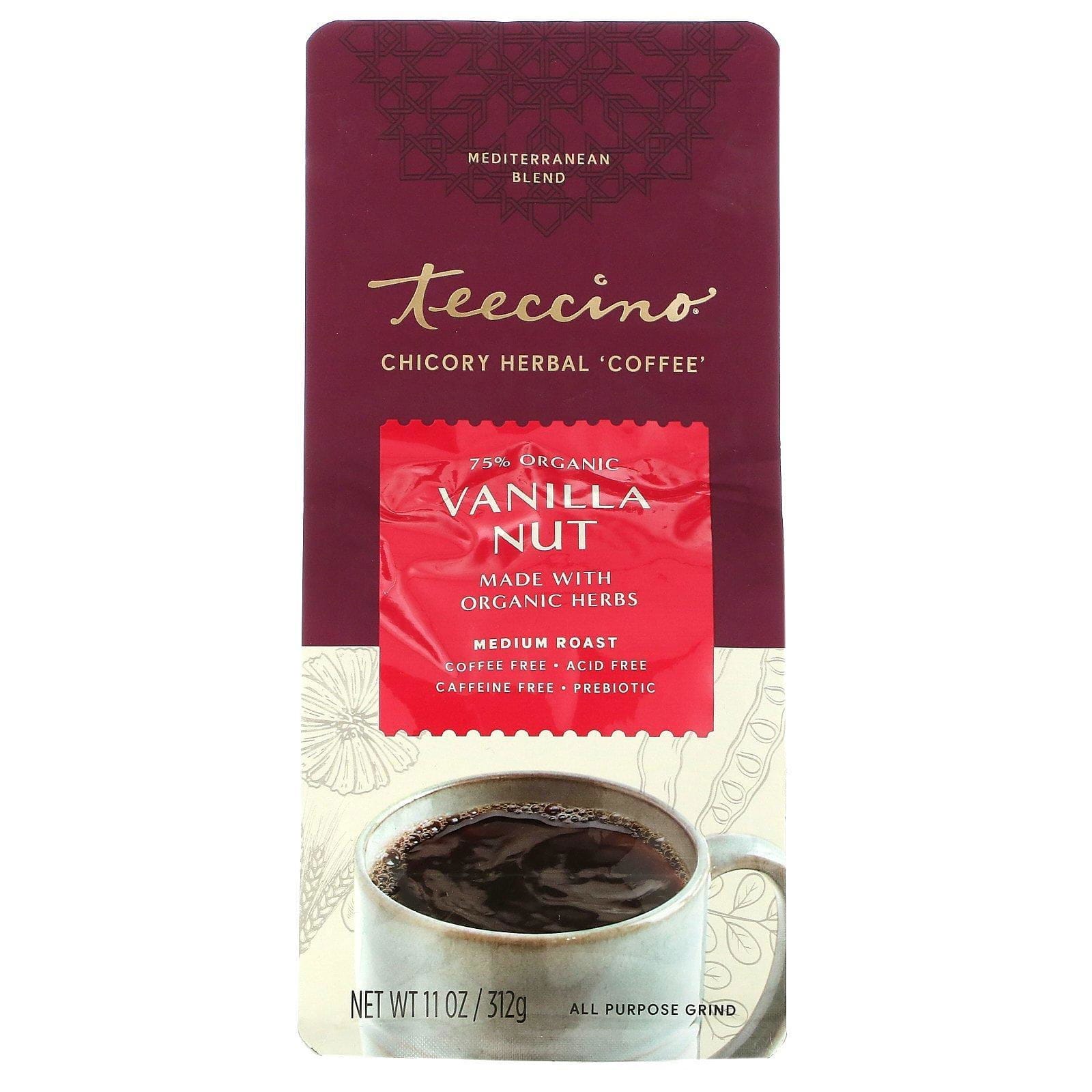 Teeccino, Café de hierbas achicoria, tueste medio, sin cafeína, vainilla y nuez, 11 oz (312 g)