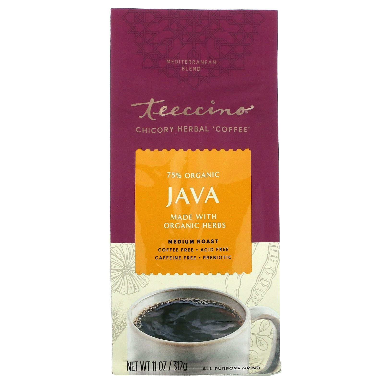 Teeccino, Café de Hierbas de Achicoria, Java, tueste medio, sin cafeína, 11 oz (312 g)