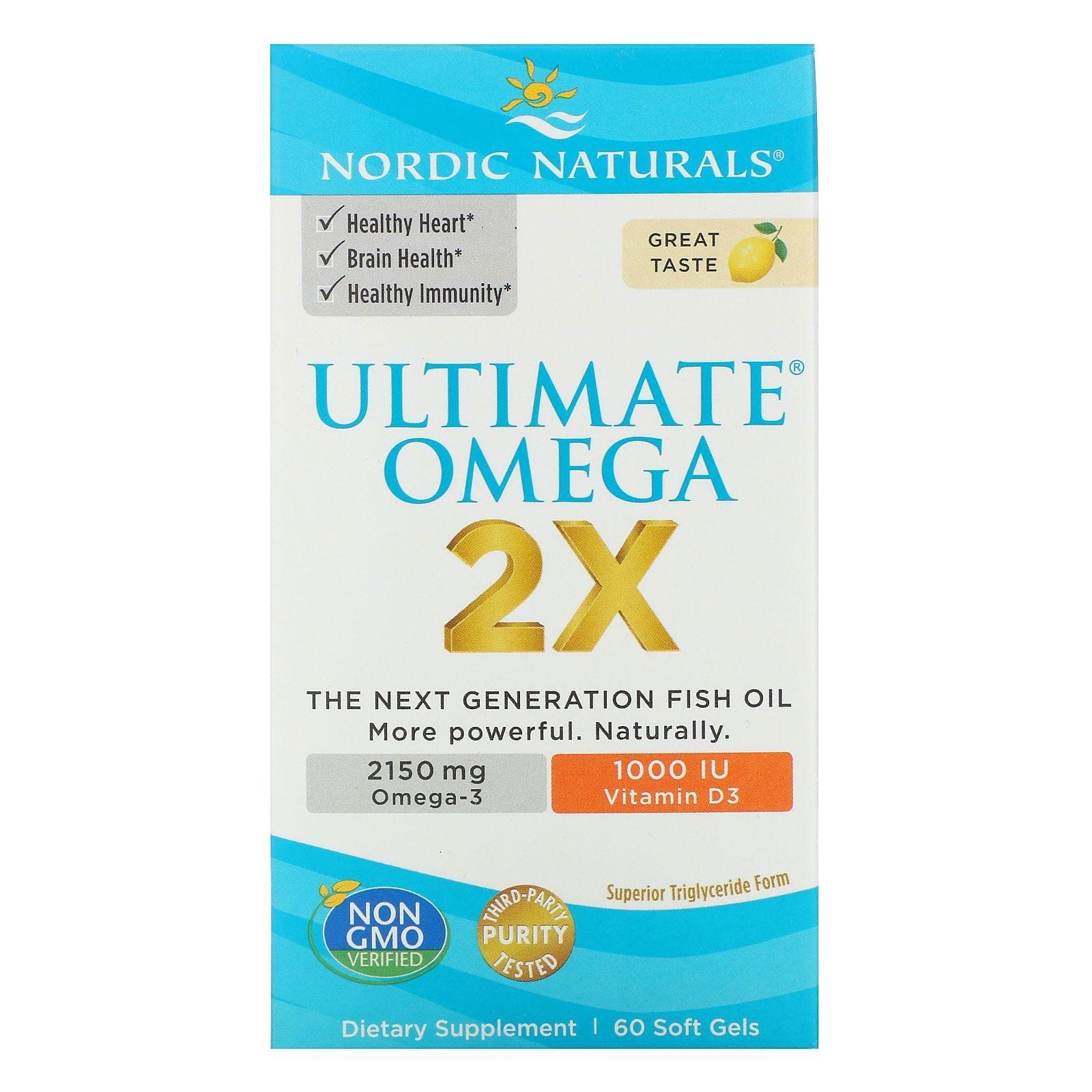 Nordic Naturals, Ultimate Omega 2X con vitamina D3, limón, 60 cápsulas blandas