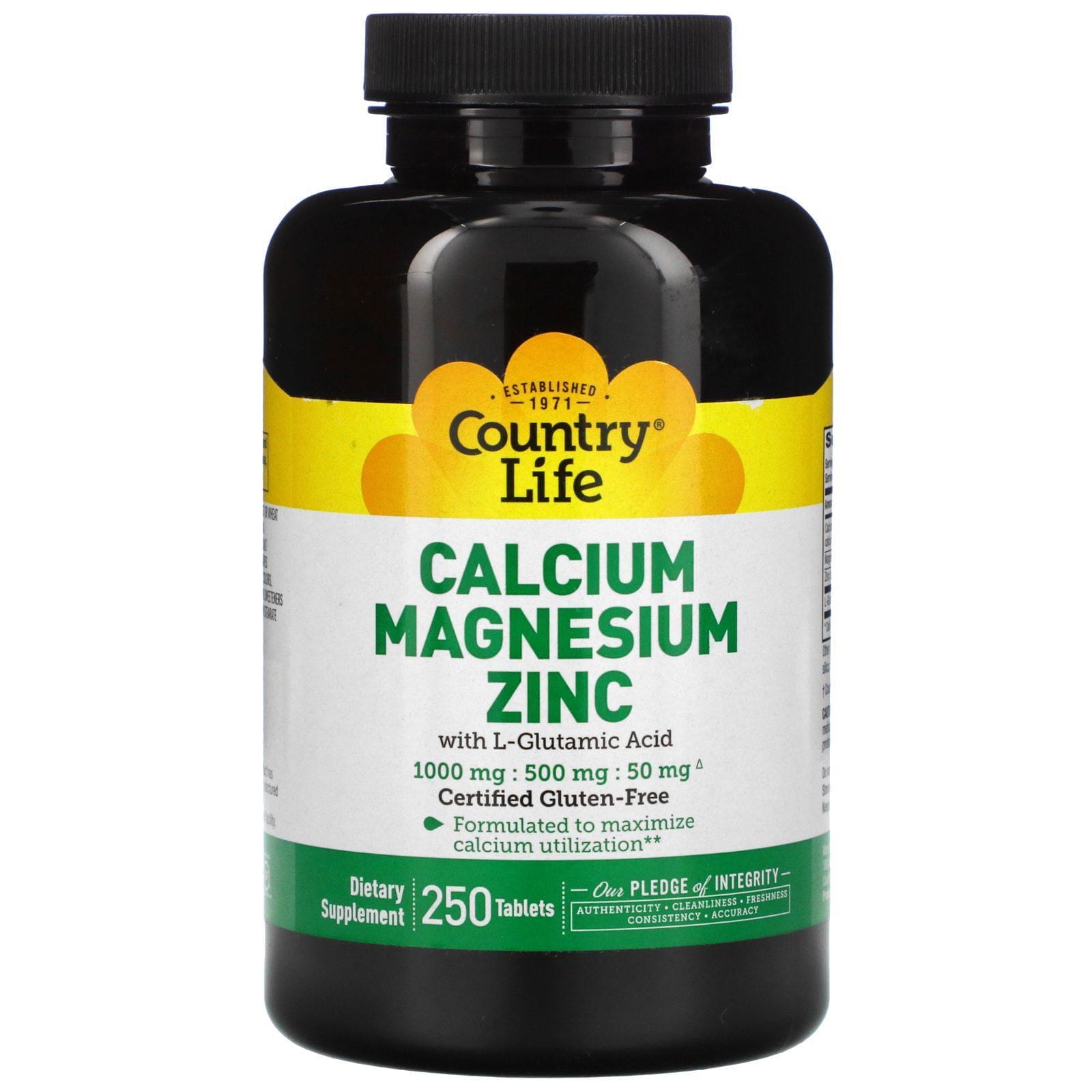 Country Life, Calcio Magnesio Zinc, 250 Comprimidos