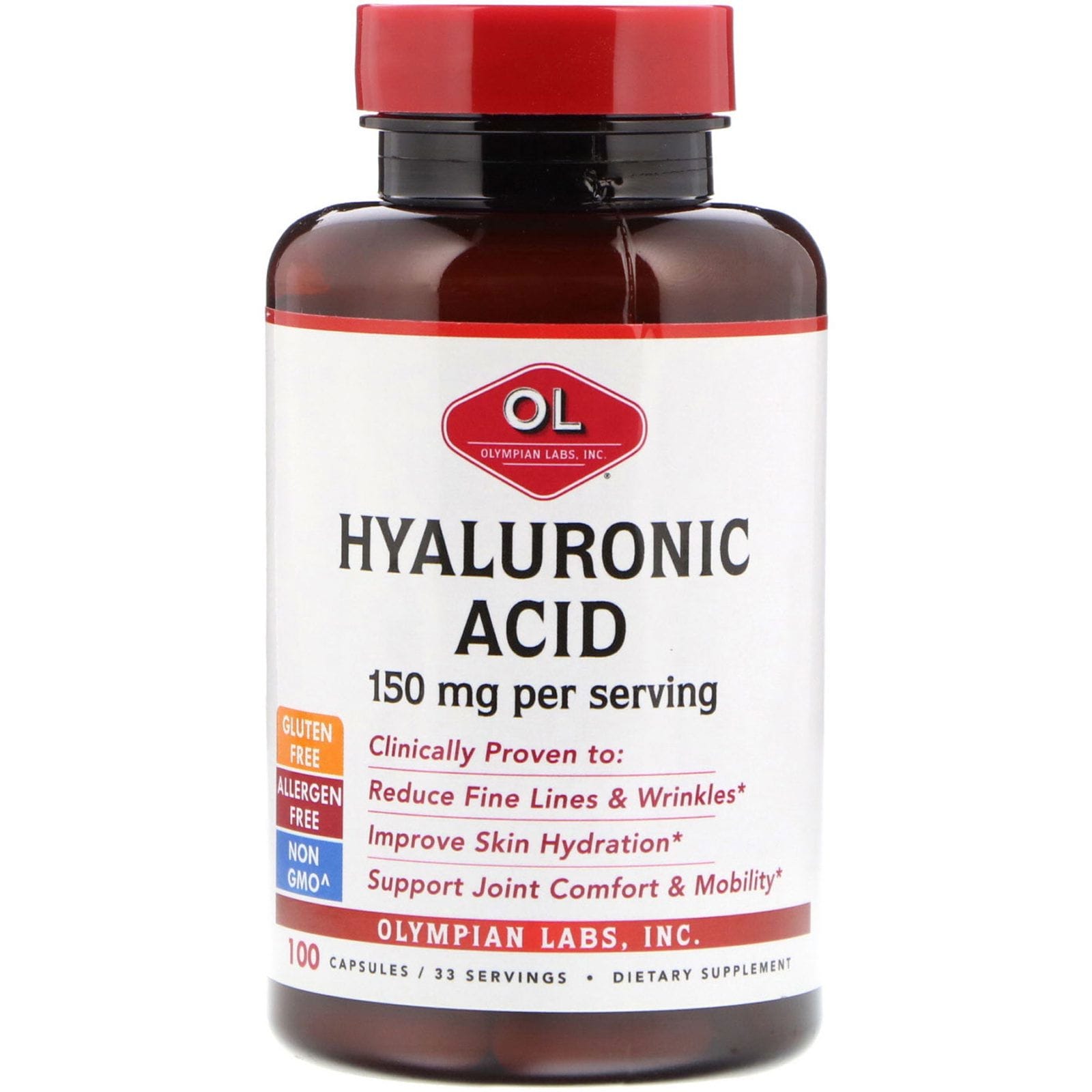 Olympian Labs, Ácido hialurónico, 150 mg, 100 cápsulas