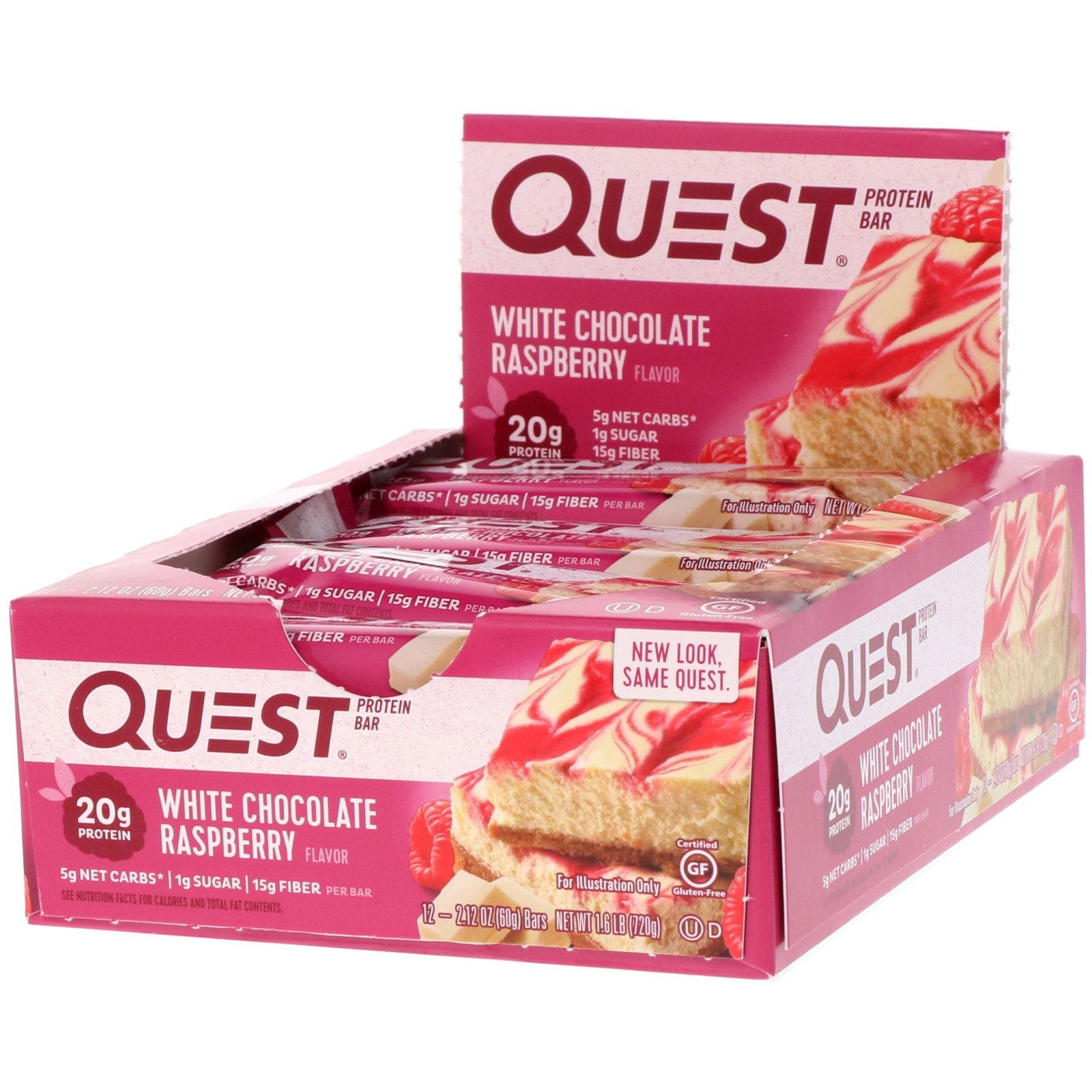 Quest Nutrition, Barra de proteínas Quest, chocolate blanco y frambuesa, 12 barras, 2,12 oz (60 g) cada una