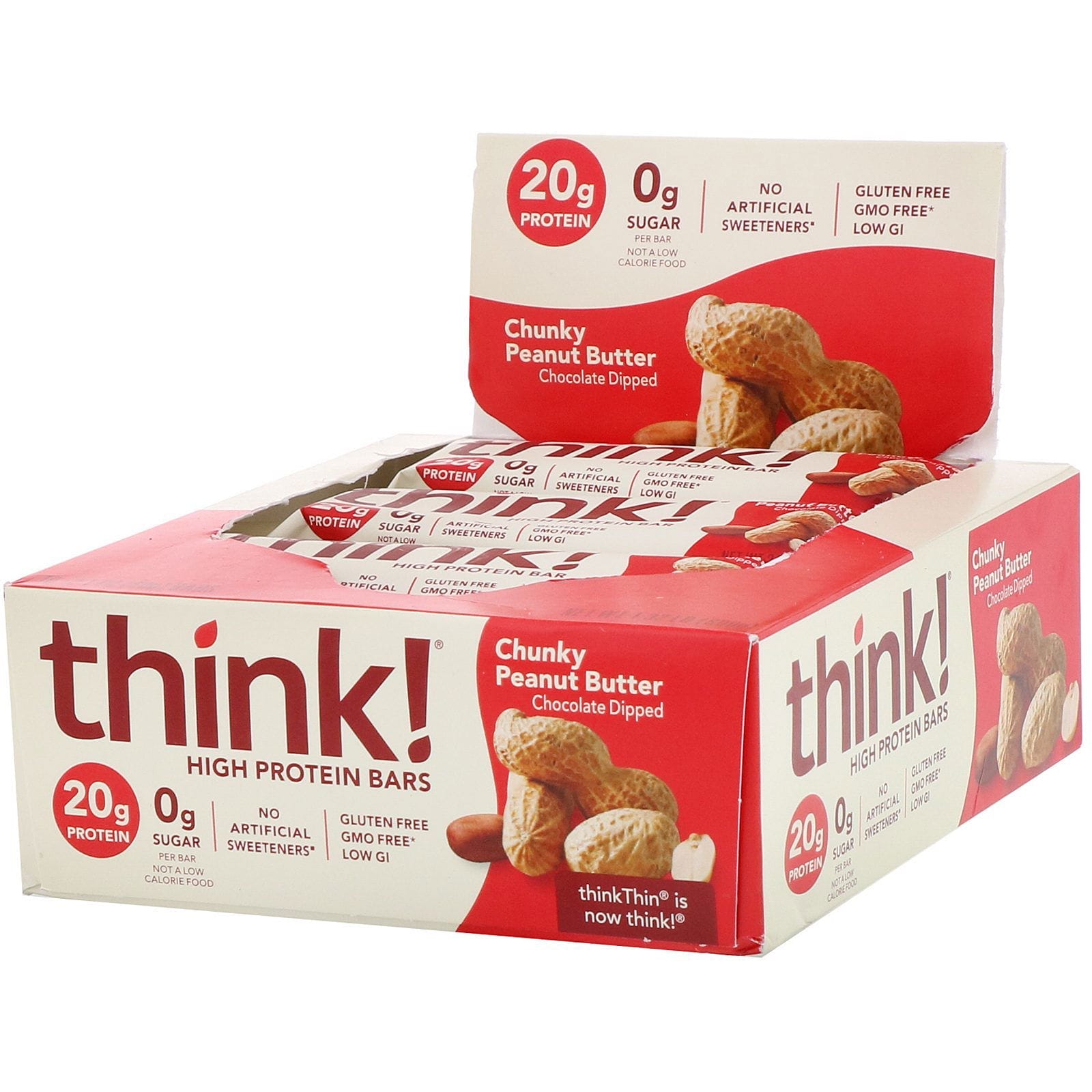 Think !, Barras con alto contenido de proteínas, mantequilla de maní crocante, 10 barras, 2.1 oz (60 g) cada una