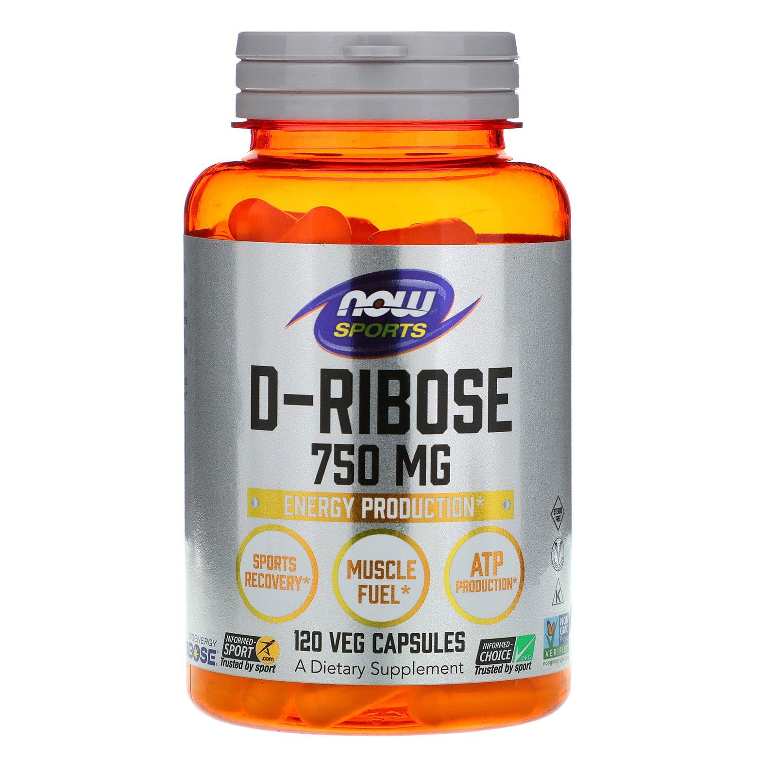 Now Foods, Deportes, D-Ribosa, 750 mg, 120 cápsulas vegetarianas