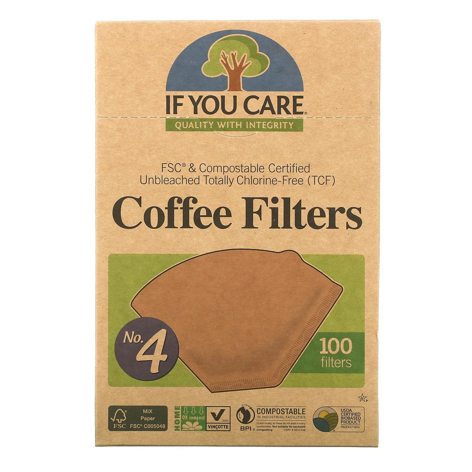 If You Care, Filtros de Café, Tamaño No. 4, 100 Filtros