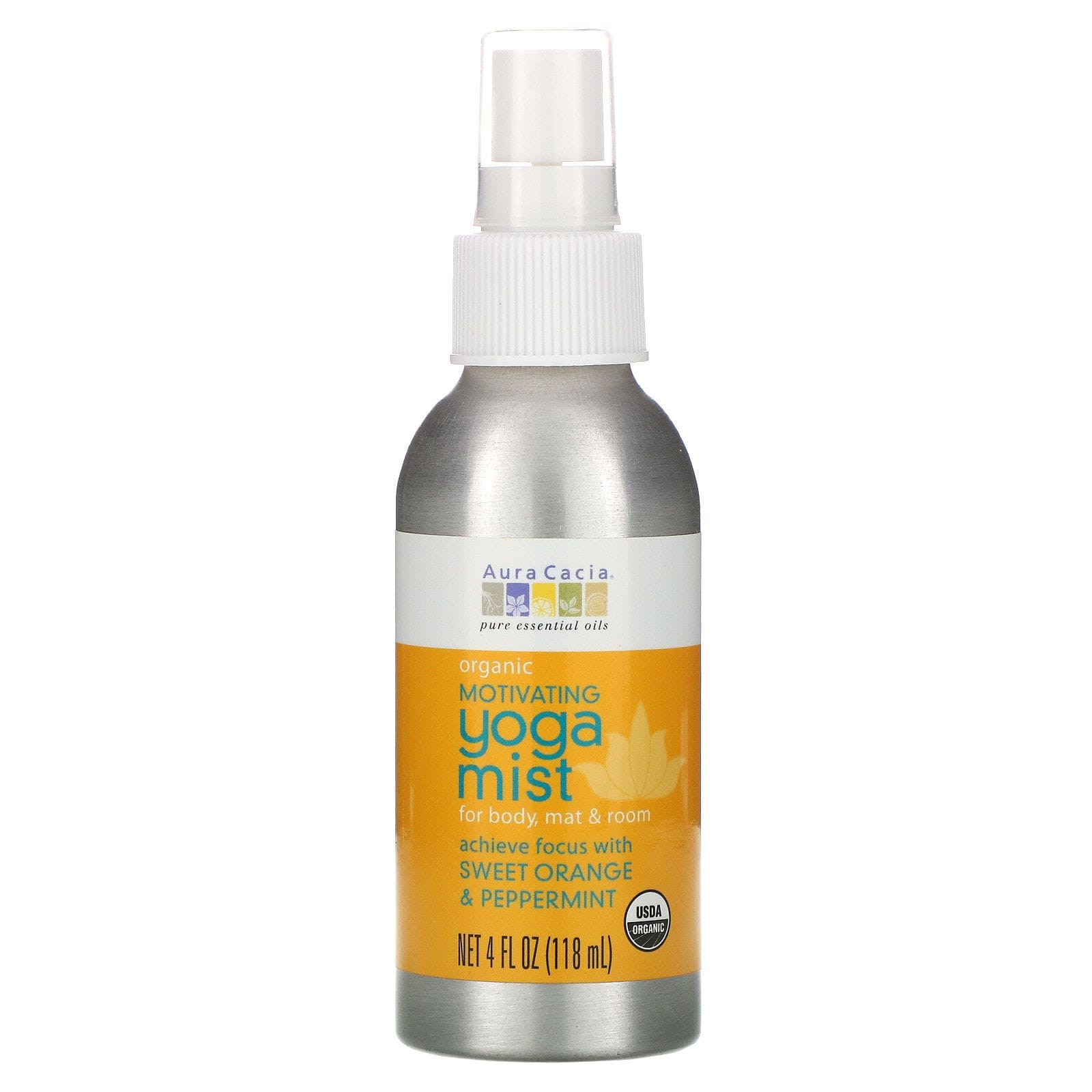 Aura Cacia, Orgánico, Rocío Yoga, motivador, naranja dulce y menta, 4 fl. Oz (118 ml)