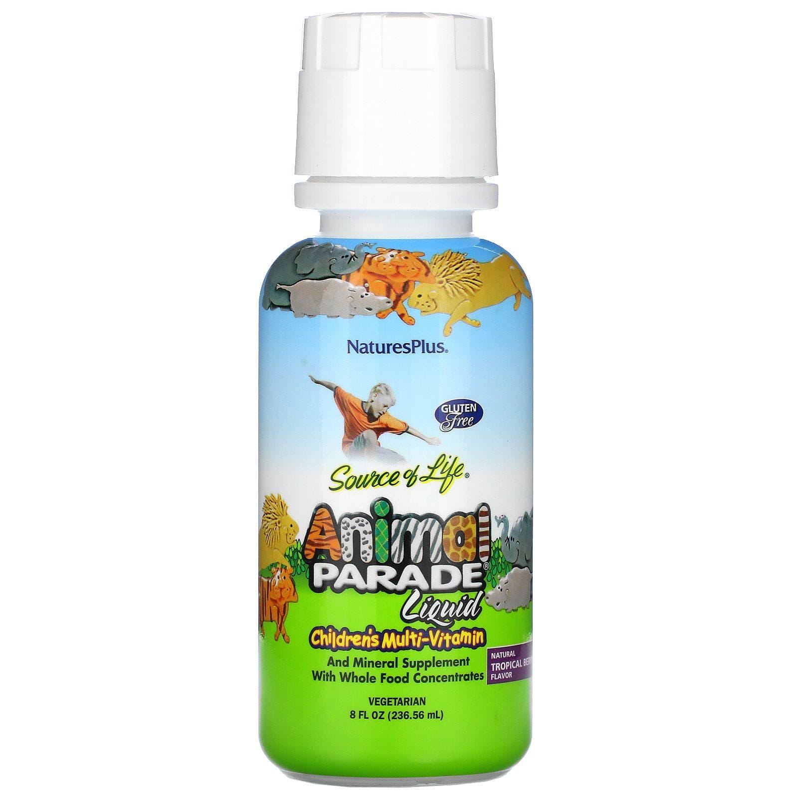 Nature's Plus, Source of Life, Animal Parade Líquido, Multi-Vitamina para Niños, Sabor a Bayas Tropicales Naturales, 8 fl oz (236.56 ml)