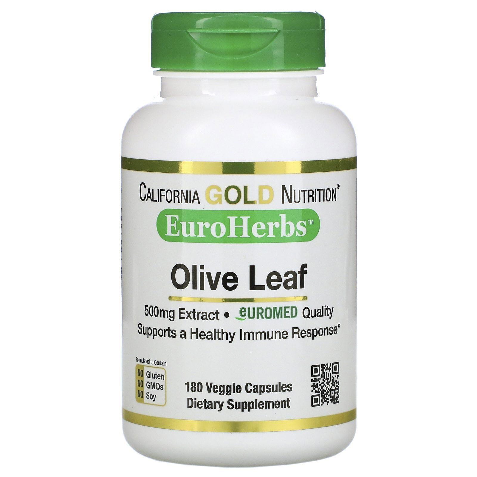 California Gold Nutrition, Extracto de hoja de olivo, EuroHerbs, Calidad europea, 500 mg, 180 cápsulas vegetales
