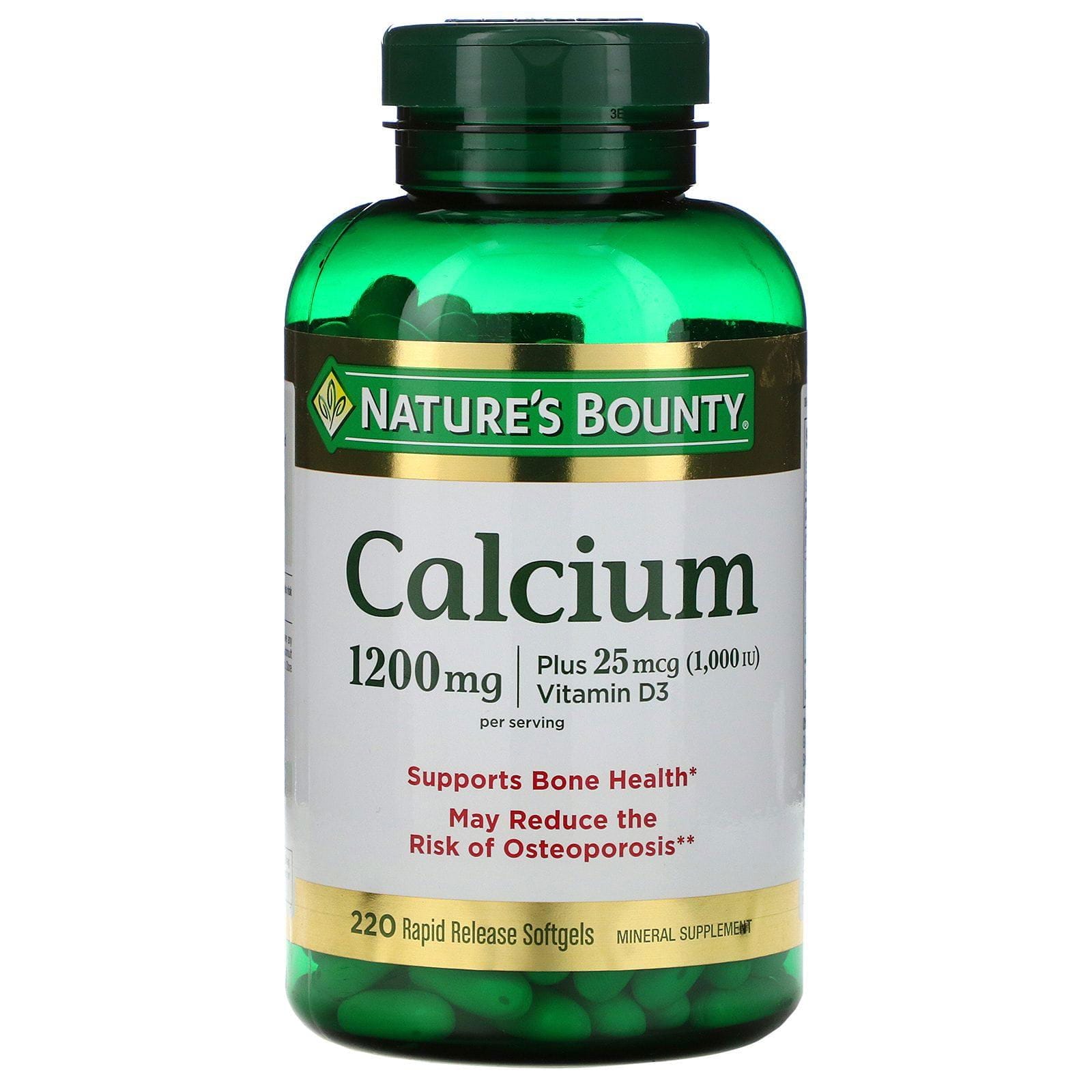 Nature's Bounty, Calcio más vitamina D3, 1200 mg, 220 cápsulas blandas de liberación rápida
