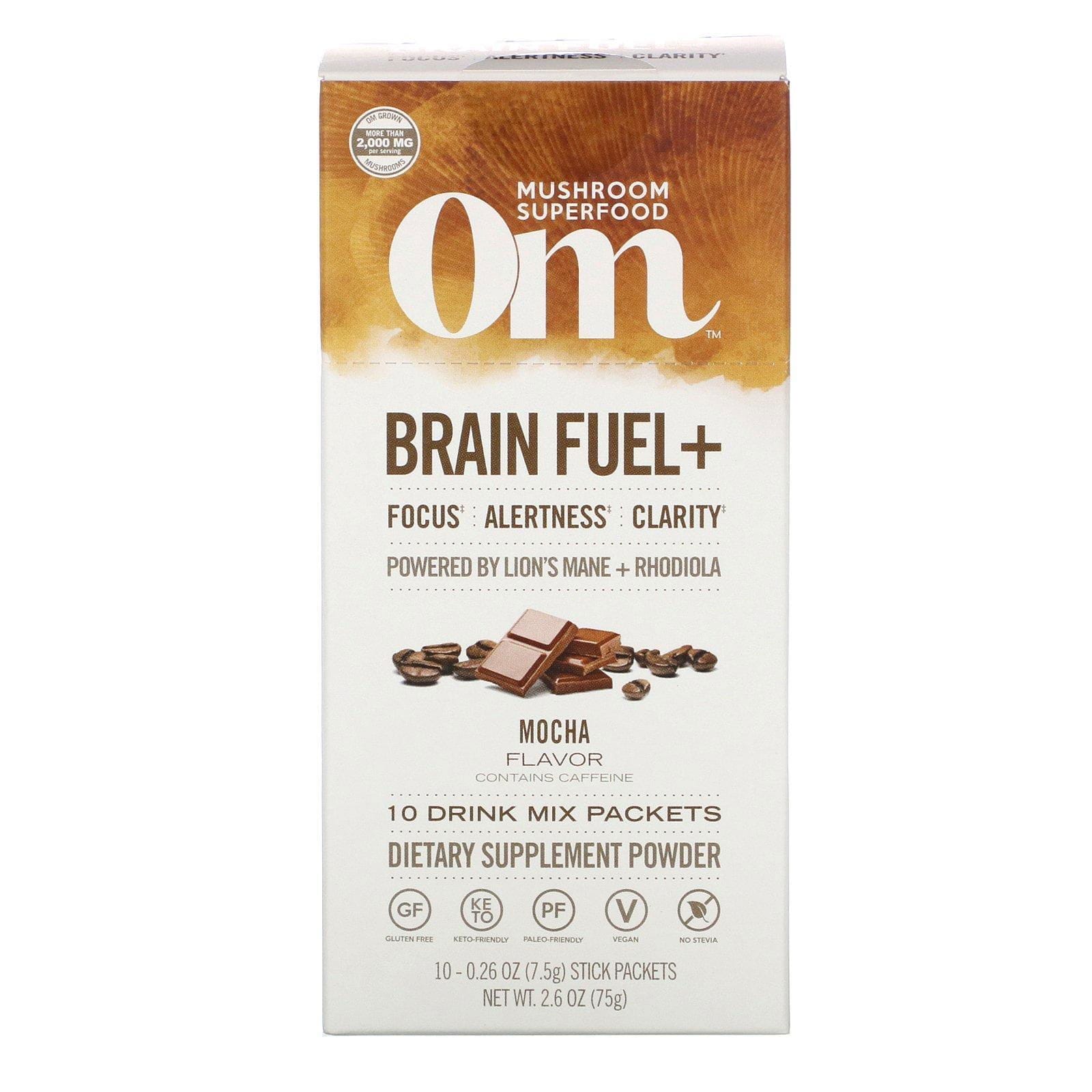 Om Mushrooms, Brain Fuel+, Focus, Alertness, Clarity, Mocha, 10 Packets, 0.26 oz (7.5 g) Each