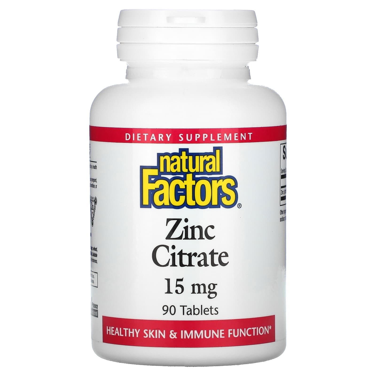 Natural Factors, Citrato de zinc, 15 mg, 90 comprimidos